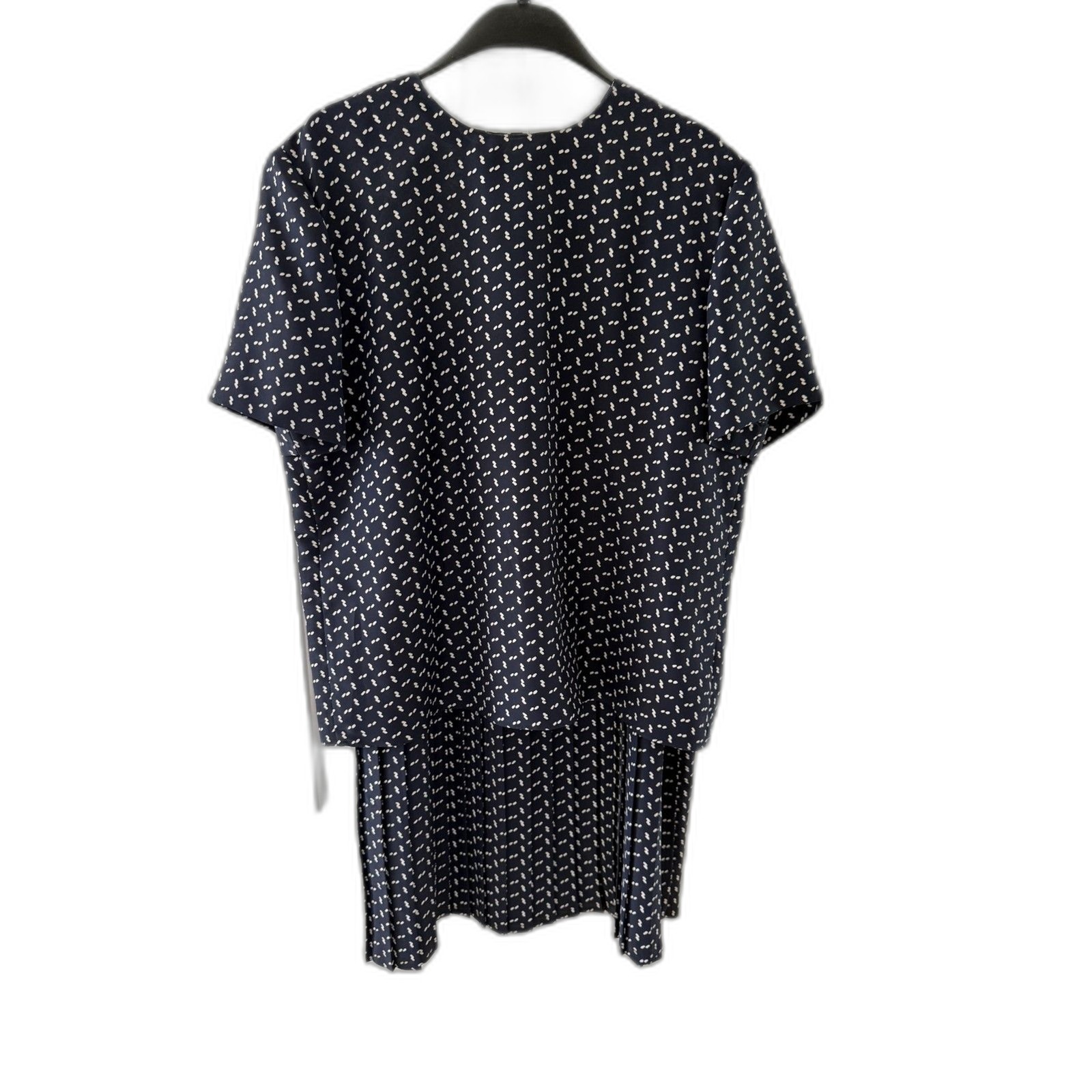 Kasper for A.S.L. Navy White Print Top & Pleated Skirt Set Size 16
