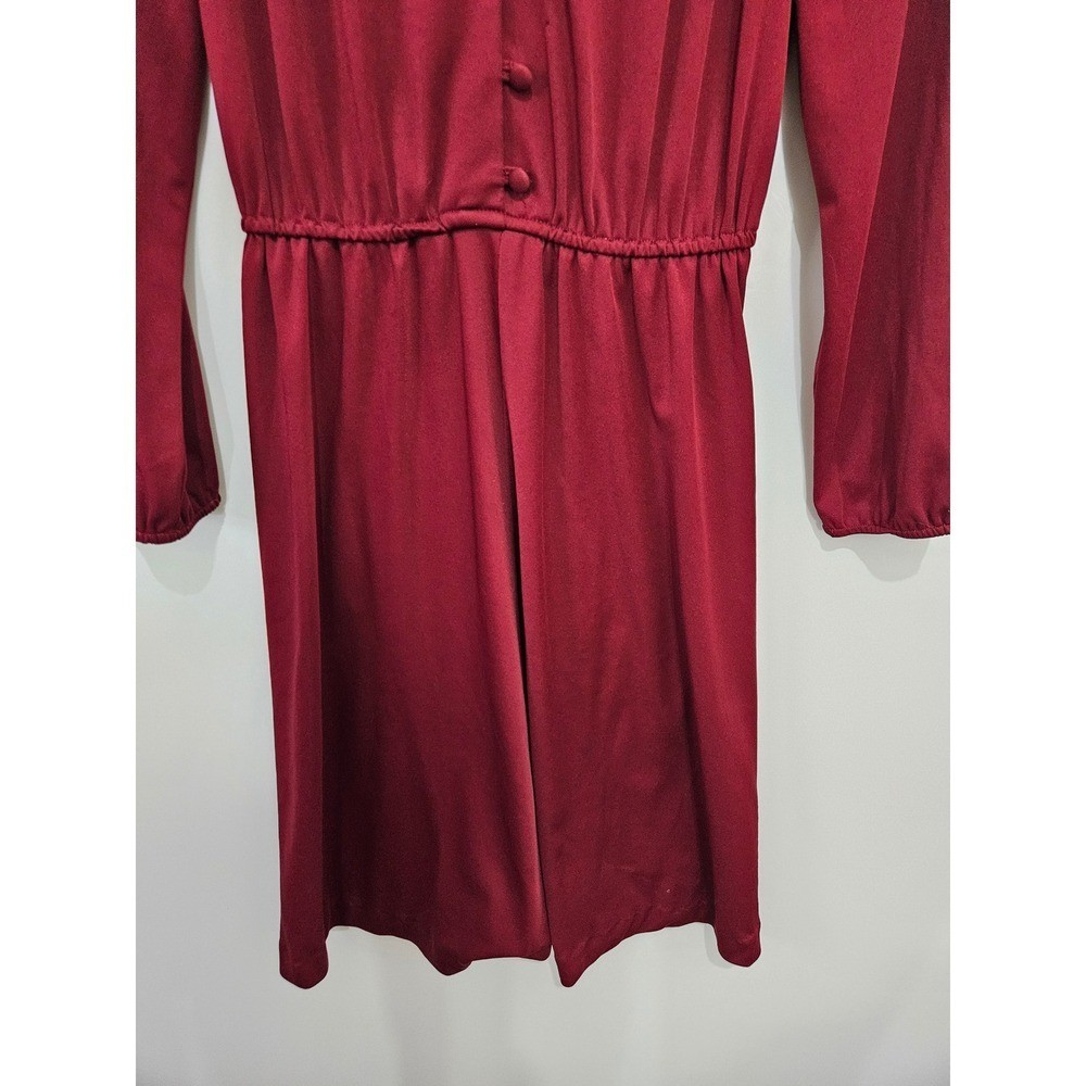 Vintage Sears The Fashion Place Burgundy Red Long Sleeve Button Front Dress 14