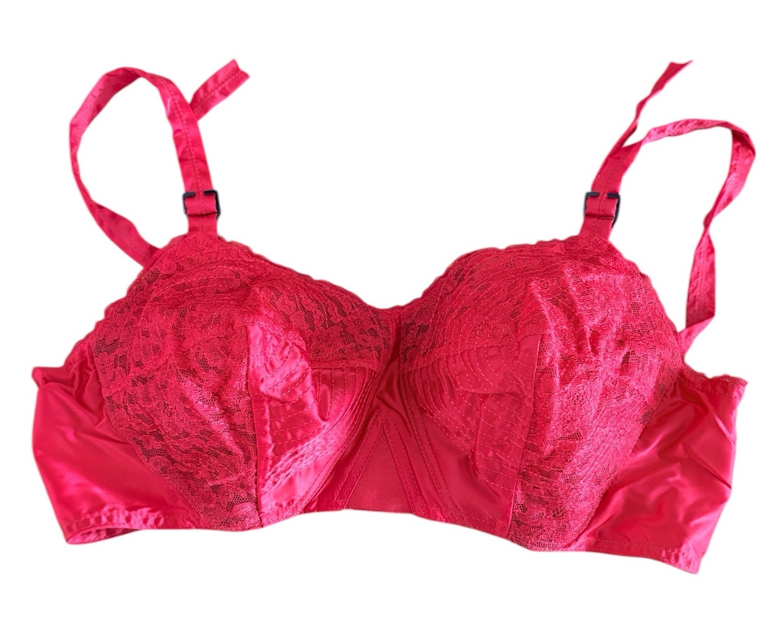 Vintage A Stein & Co Red Satin Bullet Bra 34 C Perma-Lift Lingerie Early 1950s