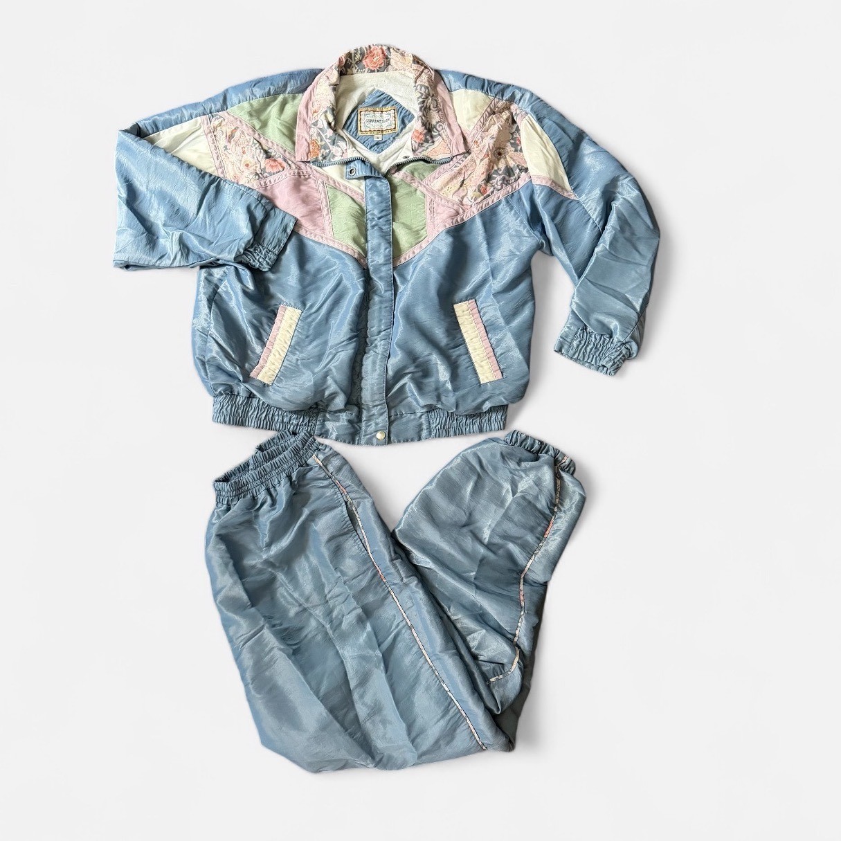 Vintage 1980’s 90’s Tracksuit M Blue Pastel Floral Patchwork Grandma Core Granny