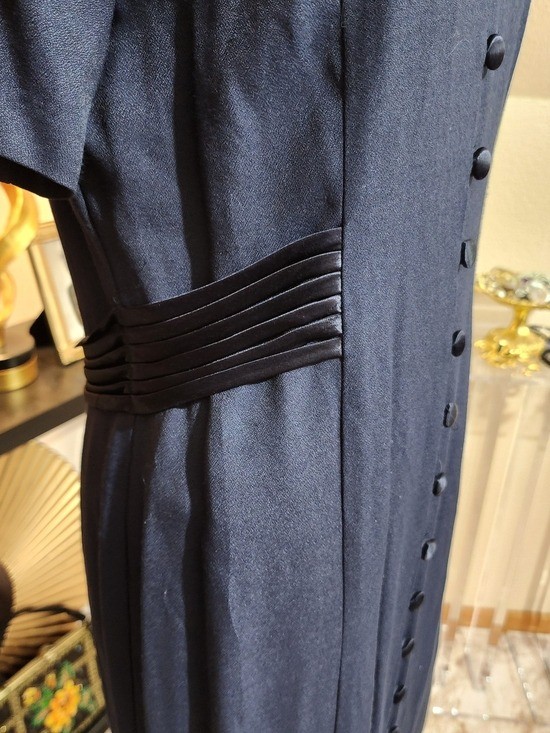 Vintage 1990s Betsy’s Things Navy Button Front Midi Dress Rayon Acetate Size 10