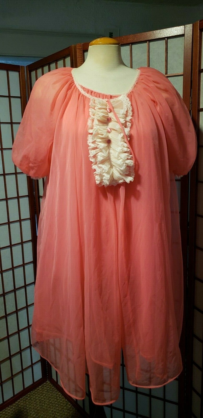Lisette pink Chiffon Nightgown Robe Set Peignoir Babydoll 1950’s Honeymoon