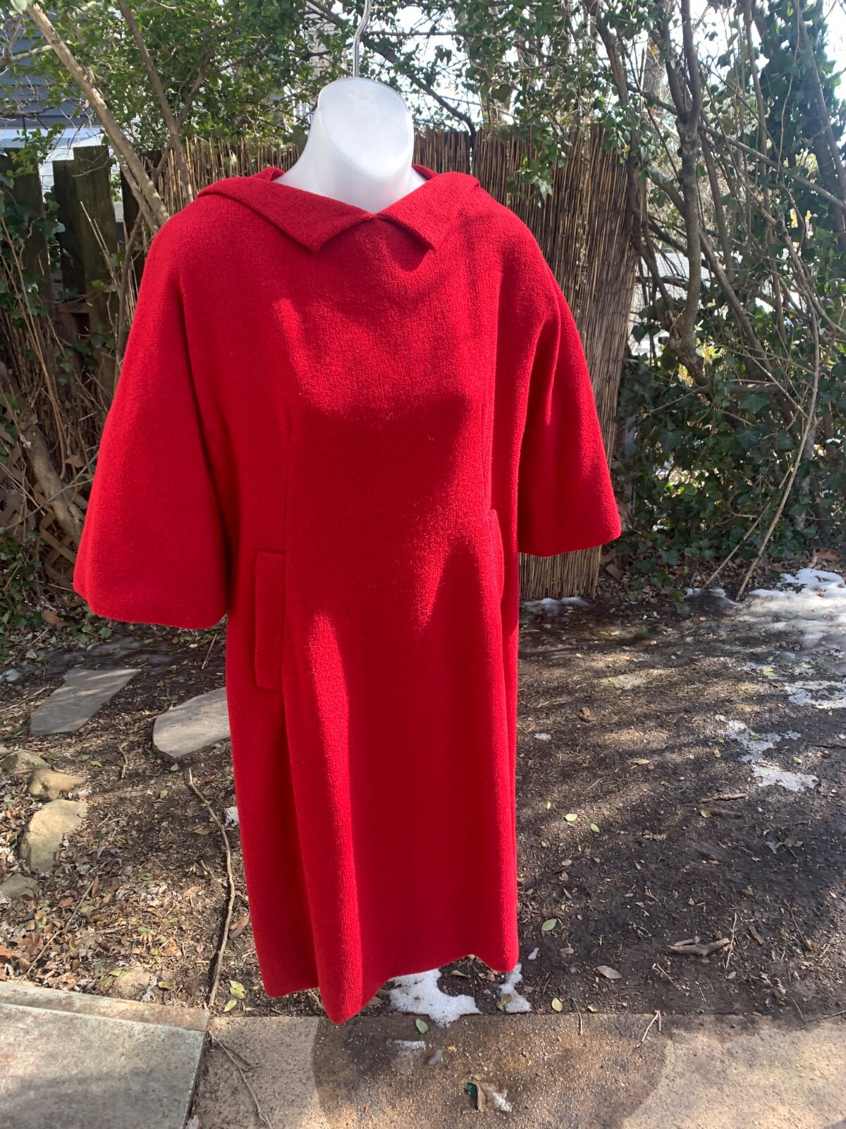 Vintage 1960s Designer Geoffrey Beene Bell Sleeve Red Wool Mod Dress