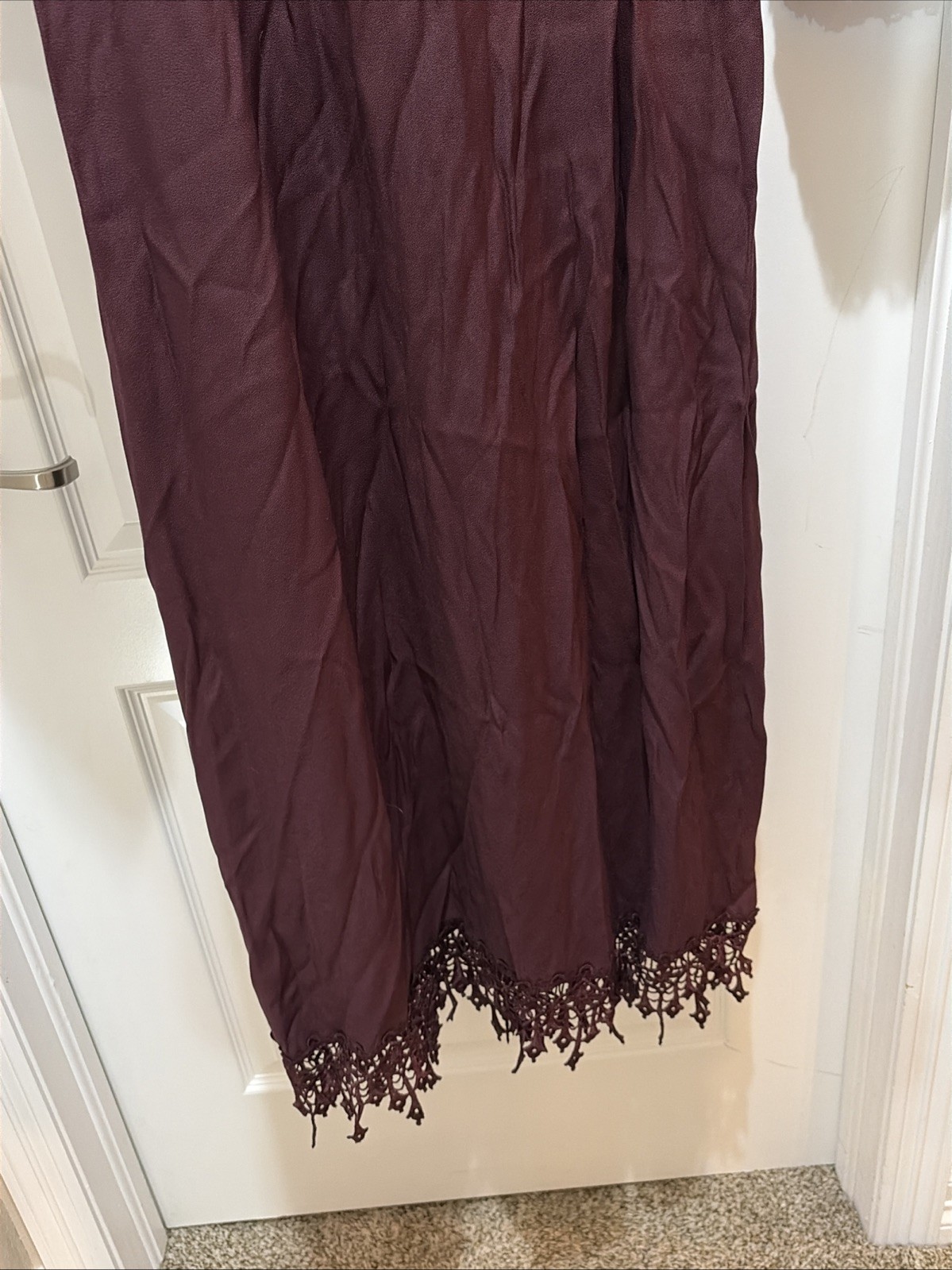 VTG NWT Margot Lea Dress Size XL Lace Accents Burgundy Maxi Long Sleeve USA