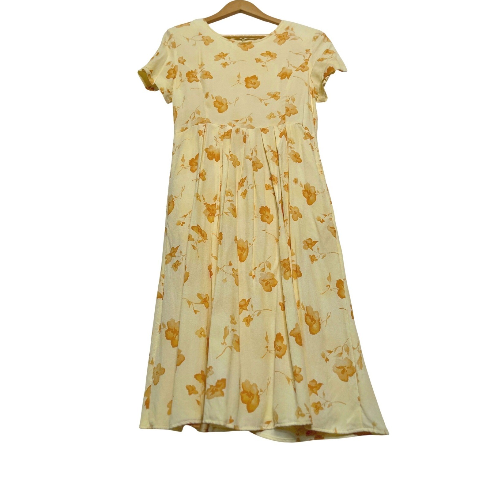 Vintage Coldwater Creek Butter Yellow Floral Midi Dress 8 Pockets Cottage USA