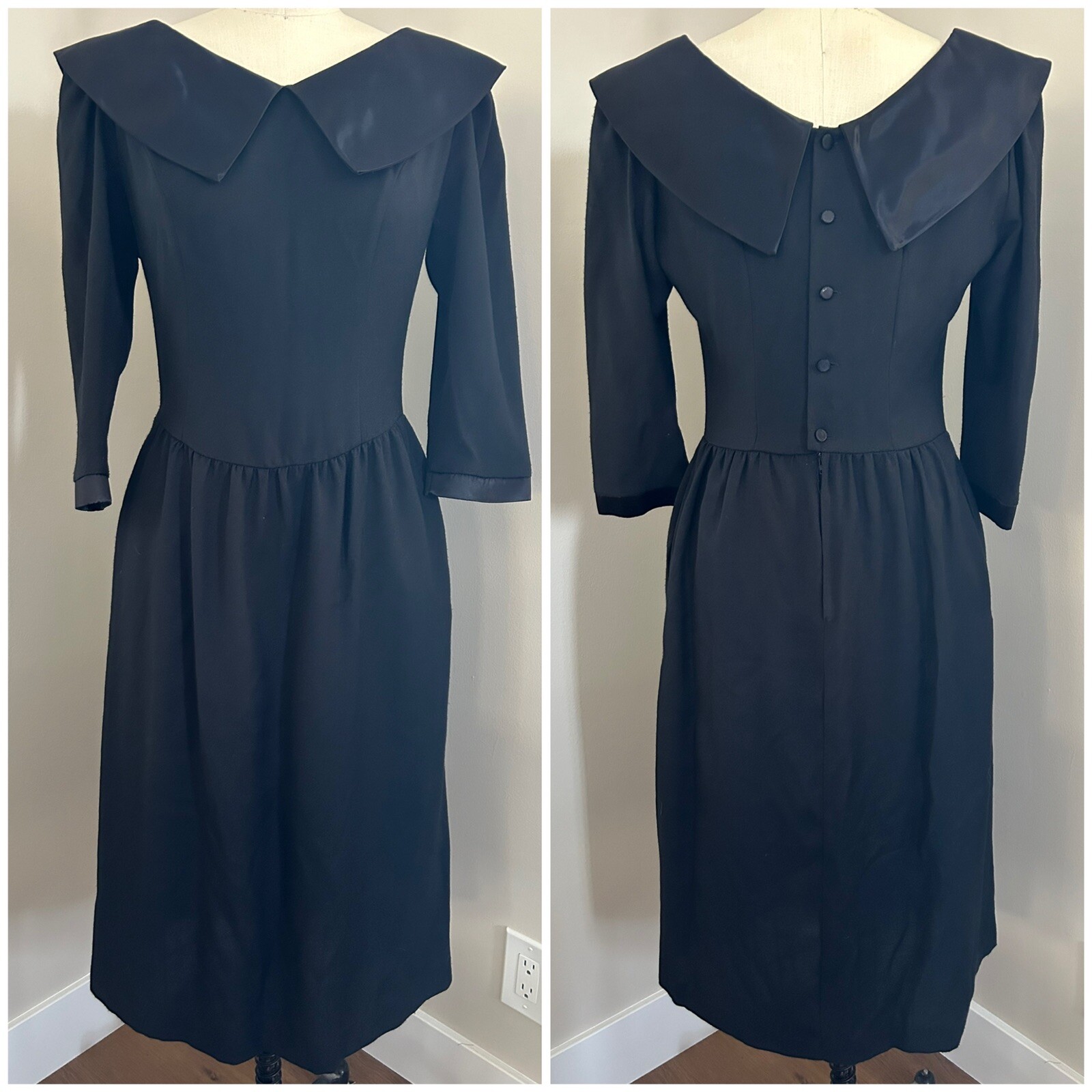 Vintage 80s Does 50s Lanz Orginals Little Black Dress Sz 6 Shawl Collar Pockets