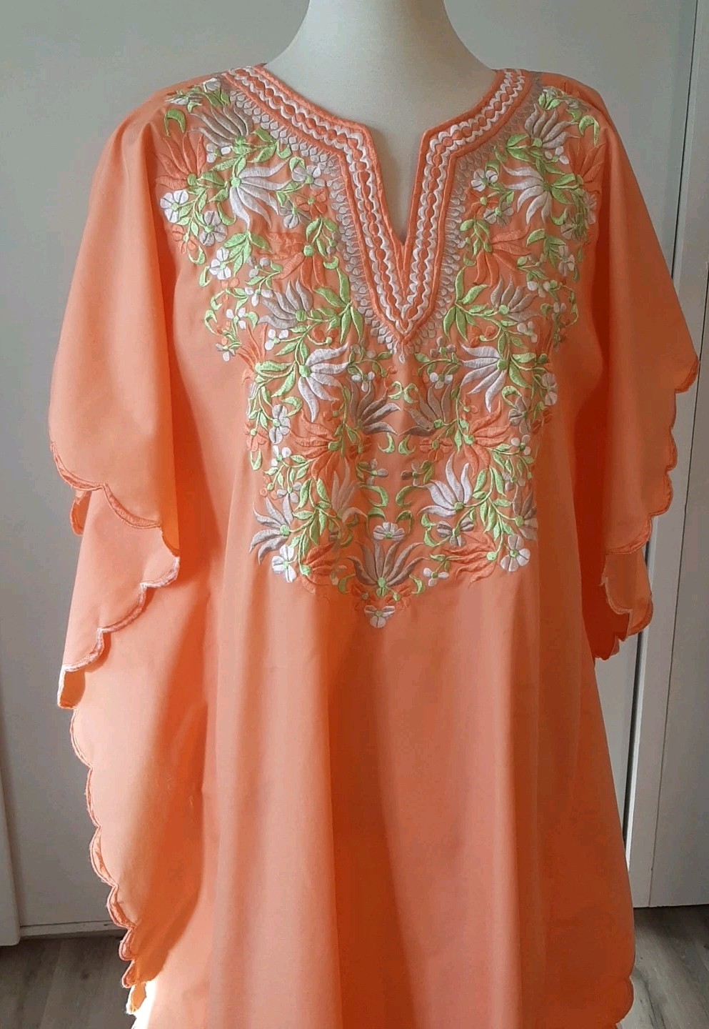 Vtg 60s70s Embroidered Kaftan Muumuu Hostess Dress Lounge Wear Jere Cavanagh Inc
