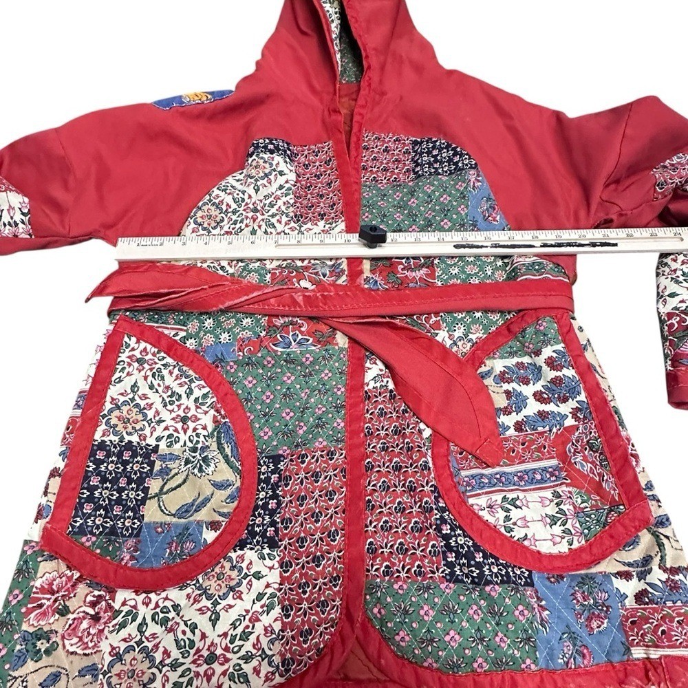 Vintage Handmade Quilted Patchwork Jacket Hooded Tie Front Cottagecore Boho
