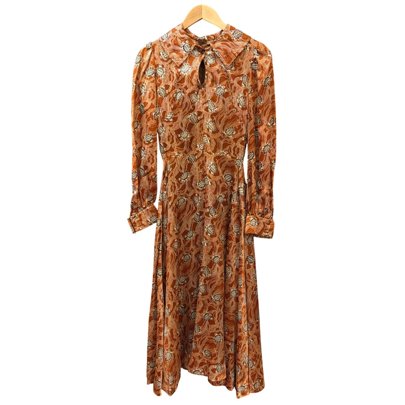 70s Vintage Whimsy Midi Dress Turtle Print Boho Retro Mod Earthy Coastal Prairie