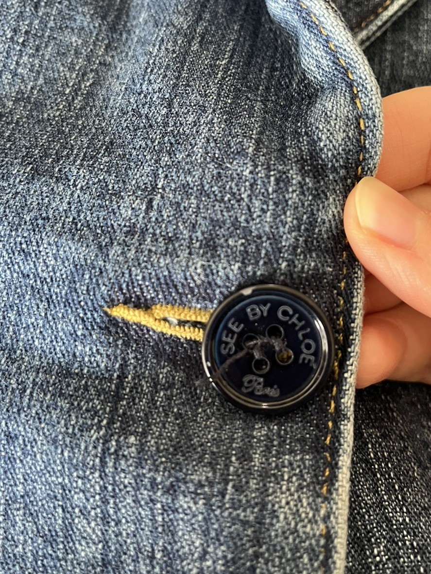 Vintage SEE BY CHLOÉ Paris Denim Jacket with Button Badges, Size 36 (French)