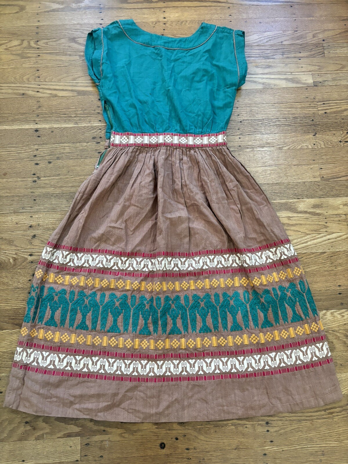 1950s Beautiful Rare Mexican Prarie Style Dress.talon Side Zip.26” Waist/17”pit