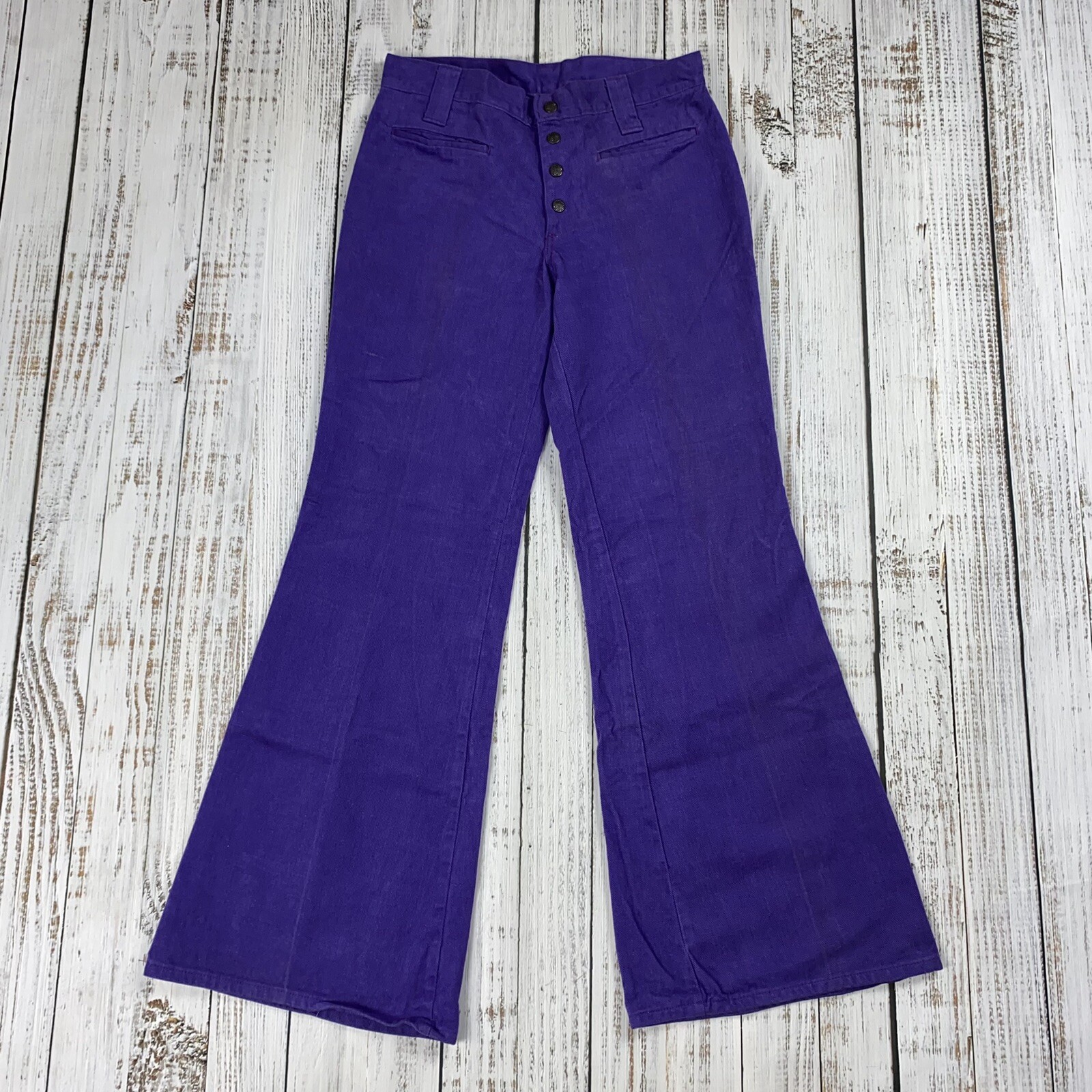 VTG 60S 70S miss H.I.S WOMENS PURPLE FLARED BELL BOTTOM DISCO HIPPY PANTS 30X32
