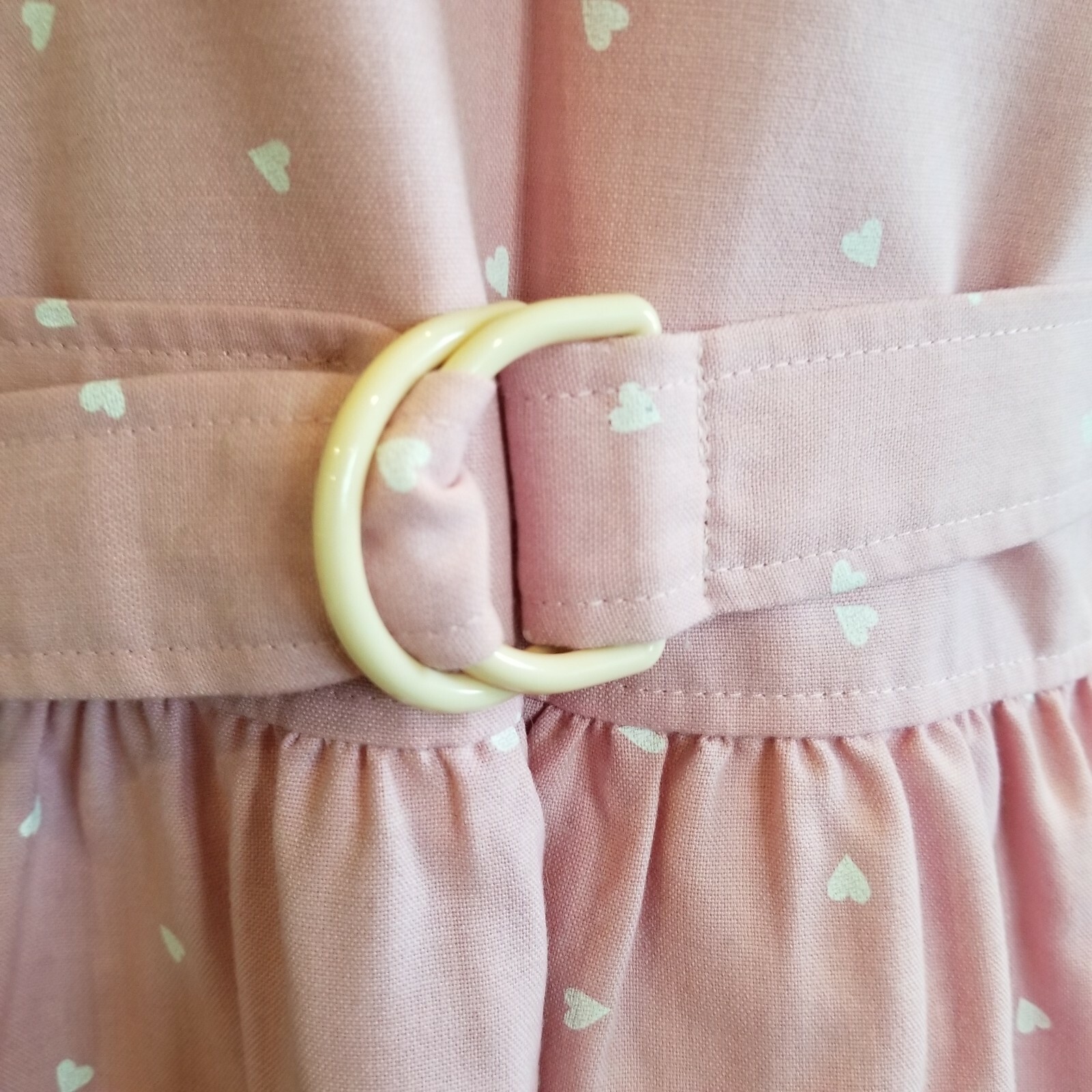 Vintage 90s Pastel Pink Heart Print Shirt Dress Belted Pockets Soft Girl Kawaii