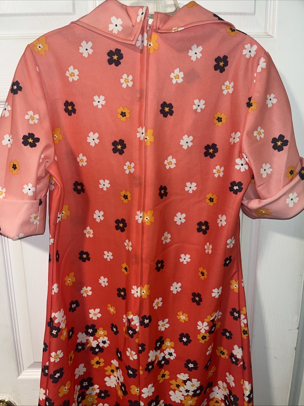 Vintage Sears Fashions Dress Floral Mod Groovy Pinky Orange Mod Go-Go Sz 16
