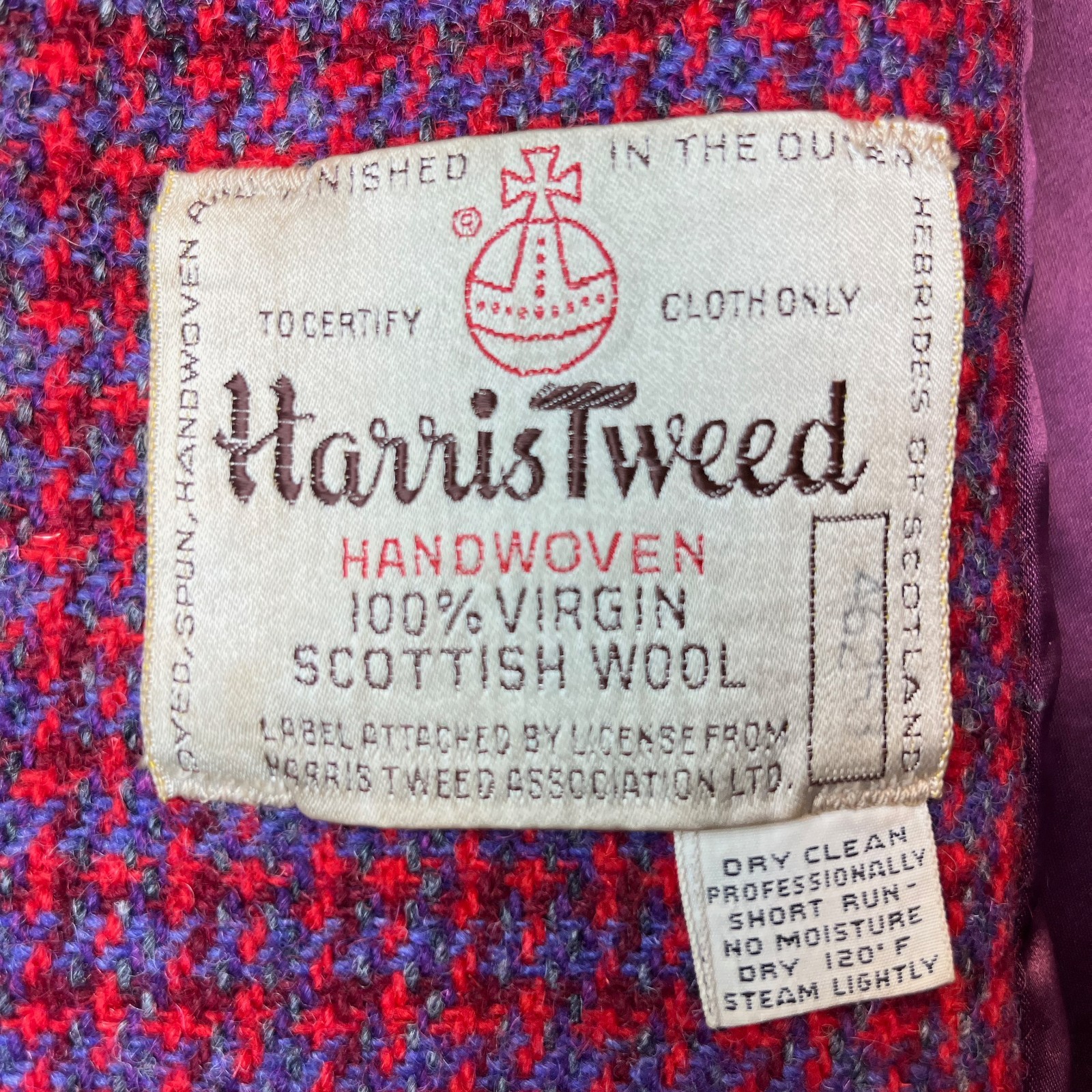 Harris Tweed Coat True Vintage 60s Women S/M Scottish Wool Red Purple Grandma