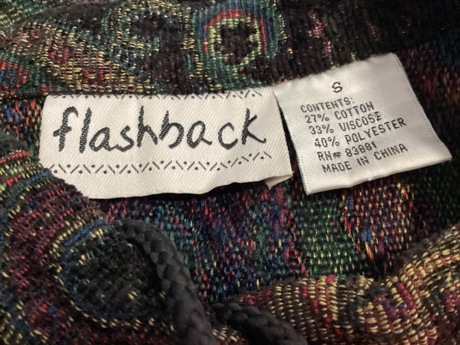 VTG Flashback jacket paisley woven jacquard BOHO wood bead buttons pockets