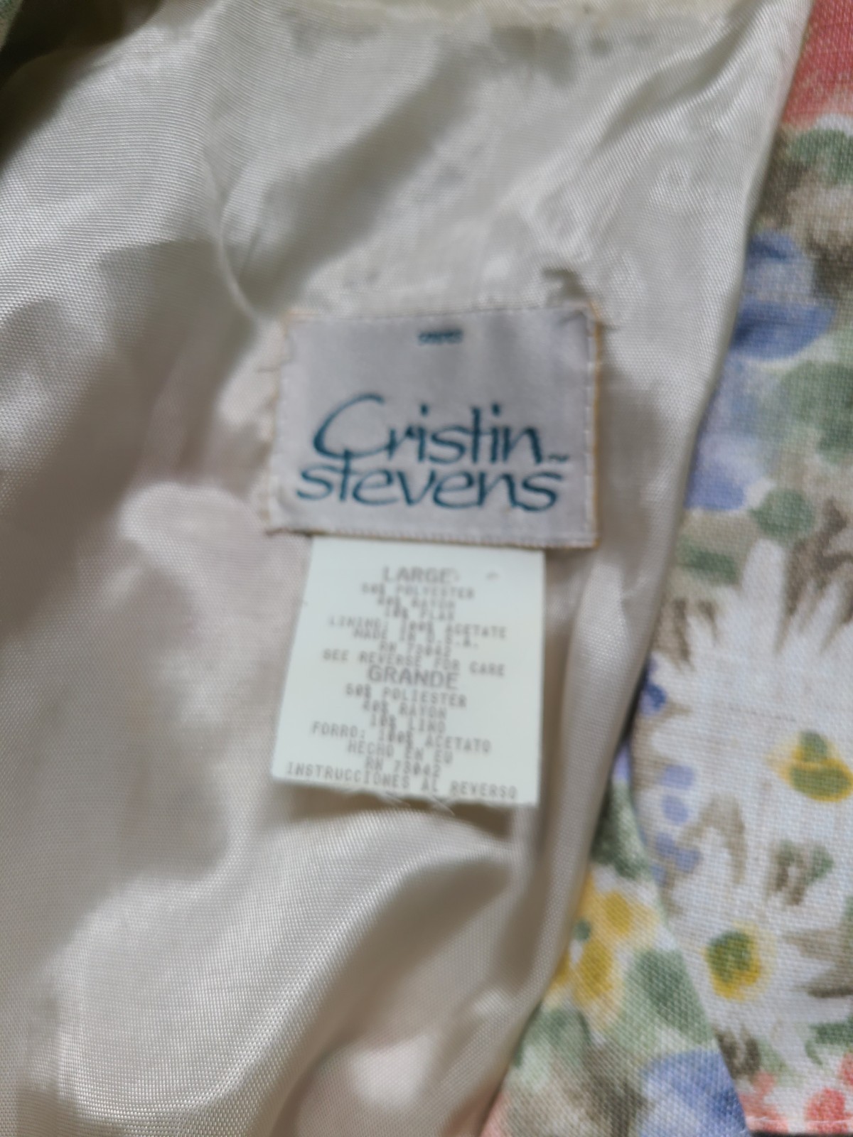 VTG Cristin Stevens Women L Blazer Office Cottagecore Spring Floral Flax Blend