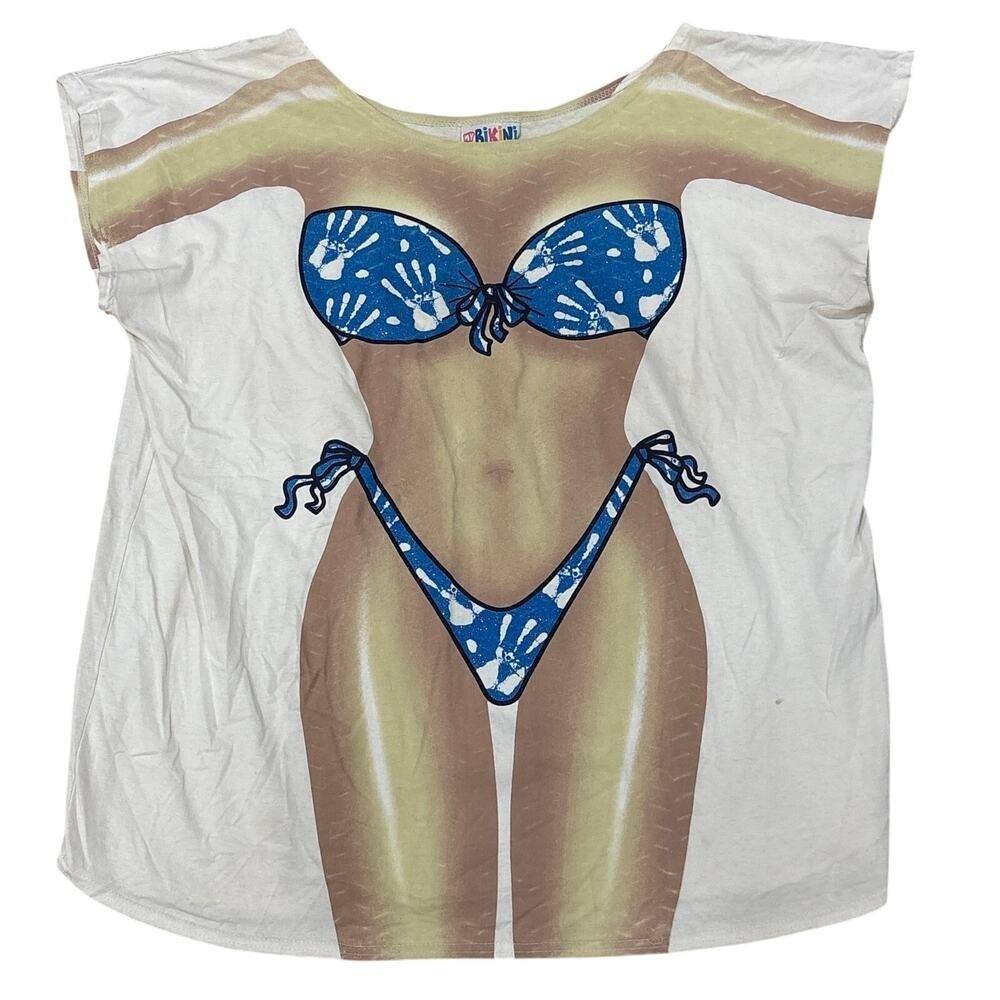 My Bikini LA Imprint Handprints Bikini Silhouette Beach Pool T-Shirt Cover 90’s