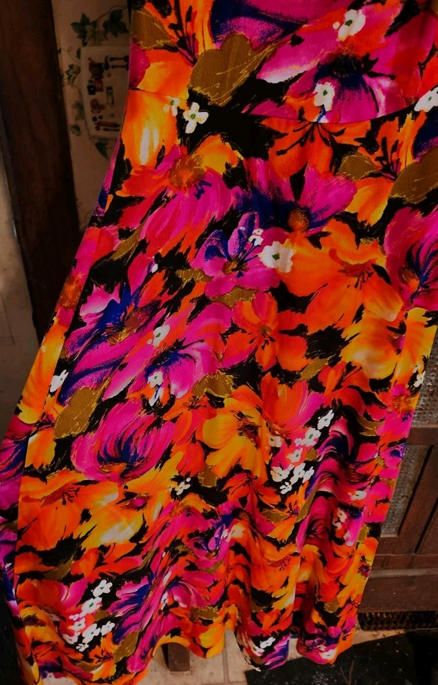 Vintage Hawaiian Maxi Sleeveless Dress With Rhinestone Buttons On One Shoulder