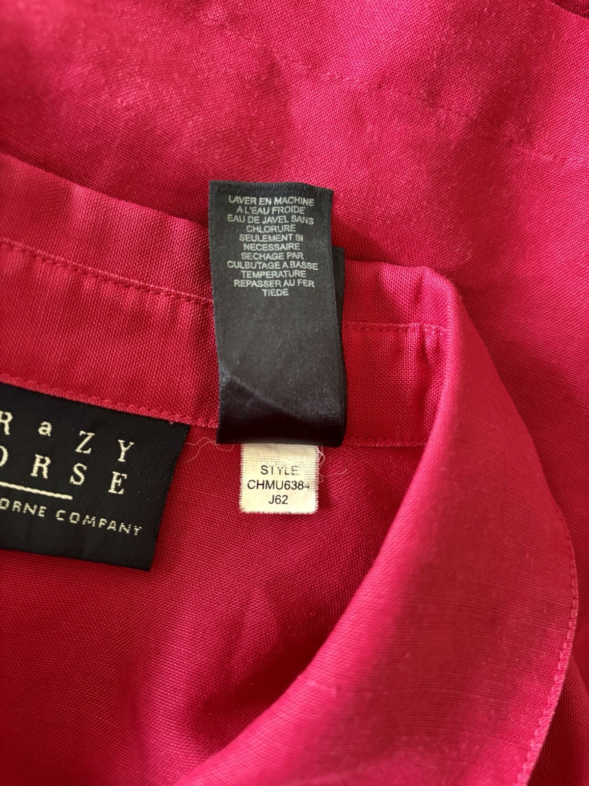 Vintage Ramie Rayon Shirt Crazy Horse Liz Claiborne Large Raspberry Pink Button