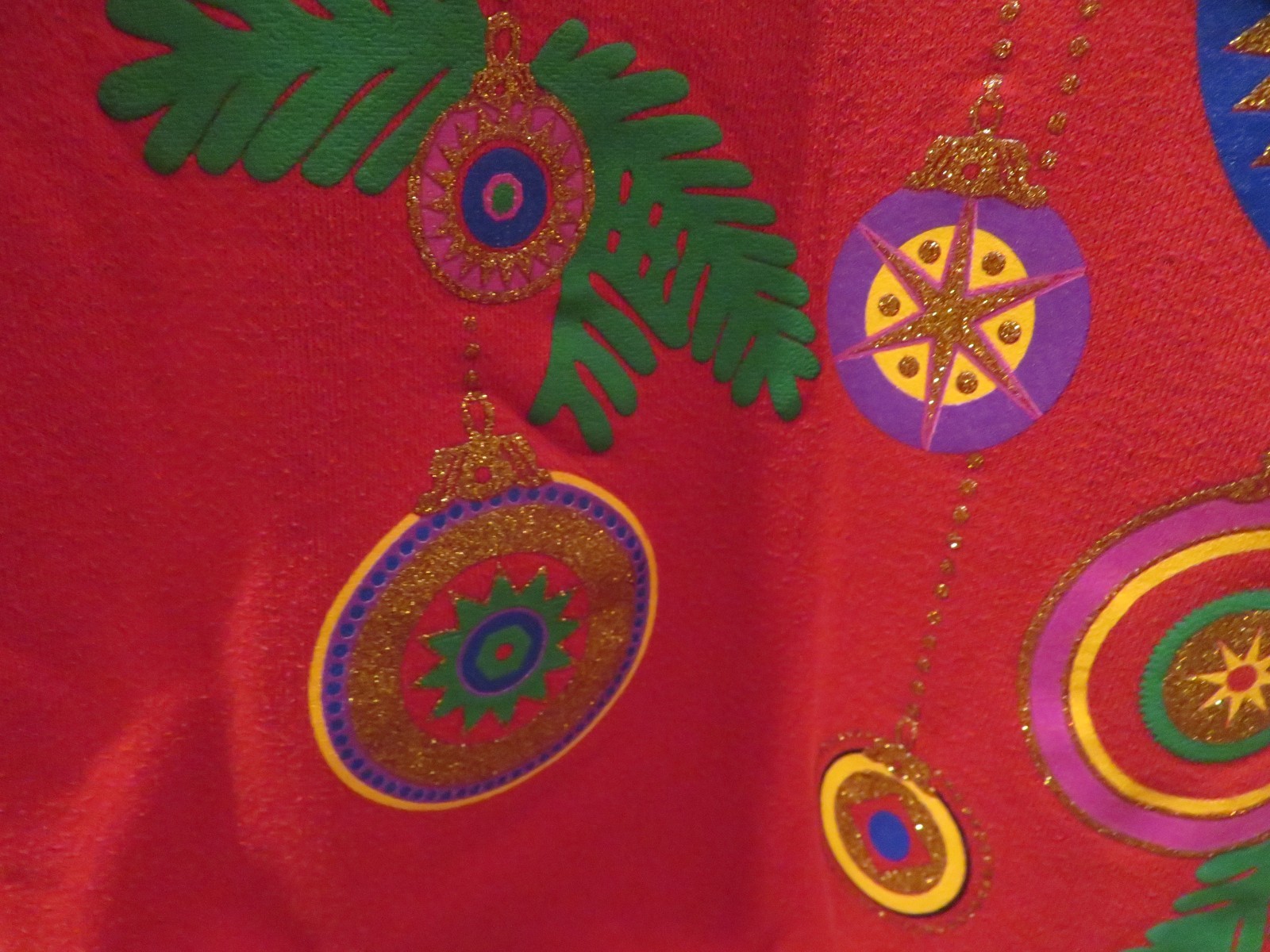 VTG MBC Christmas Ornament Holiday Glitter Colorful Sweatshirt Red USA Made Sz L
