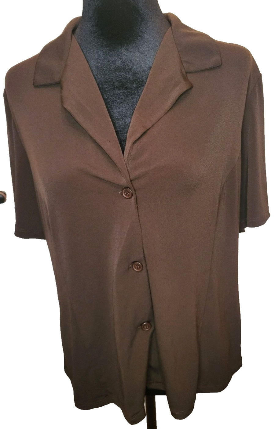 Kari Vintage 90s Brown Jersey Knit Button Up Shirt 16 Minimalist Retro Grunge