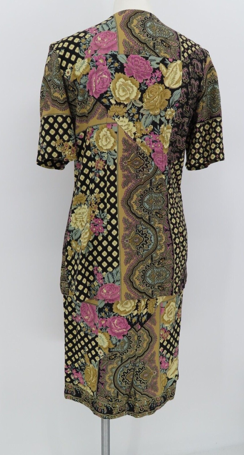 Vtg Lady Carol Of New York 2 Piece Dress Set Floral Cottagecore Black Pink SZ10