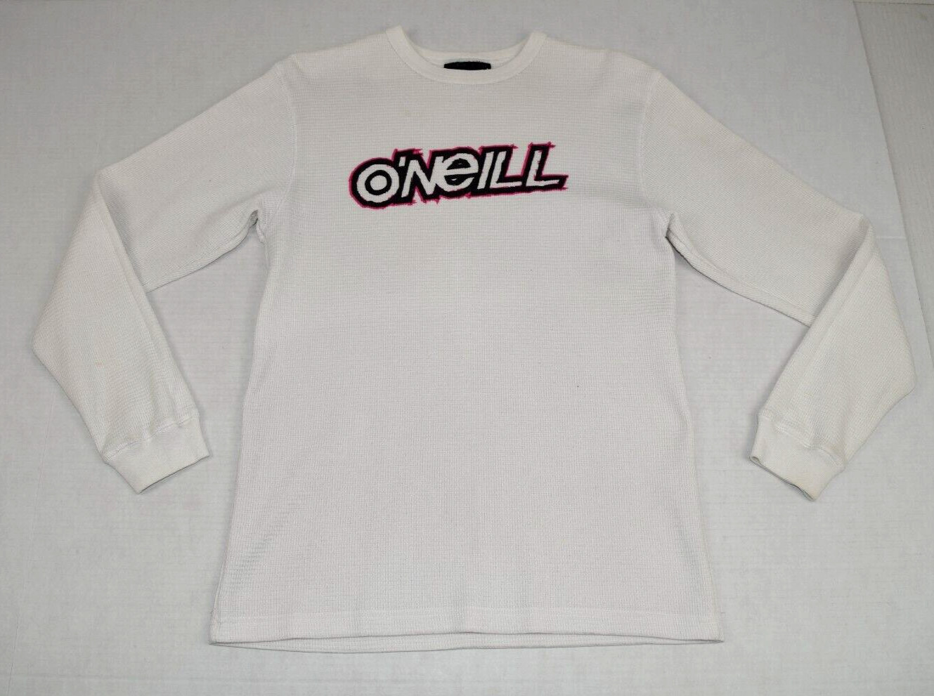 Vintage Thermal Shirt O’Neill Size L 90s White Waffle Weave Surf Wear Made USA