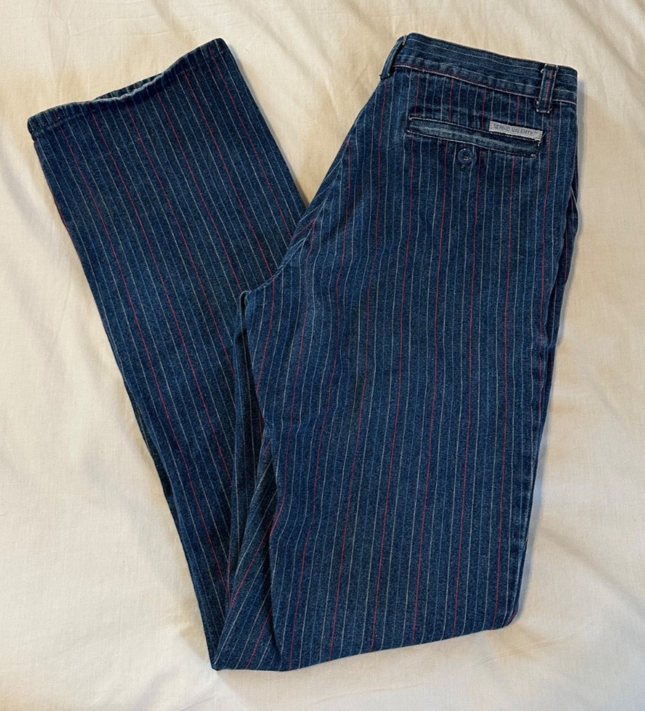 Vintage Sergio Valente Red White & Blue Stripe Denim Jeans Sz 32 Rare EC