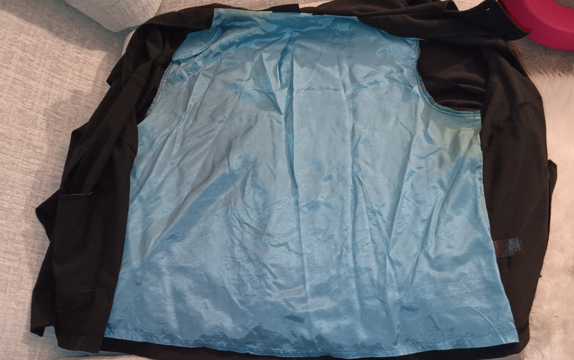 Avenue Black Double Breasted Swing Coat Teal Satin Lining Peter Pan Collar 20