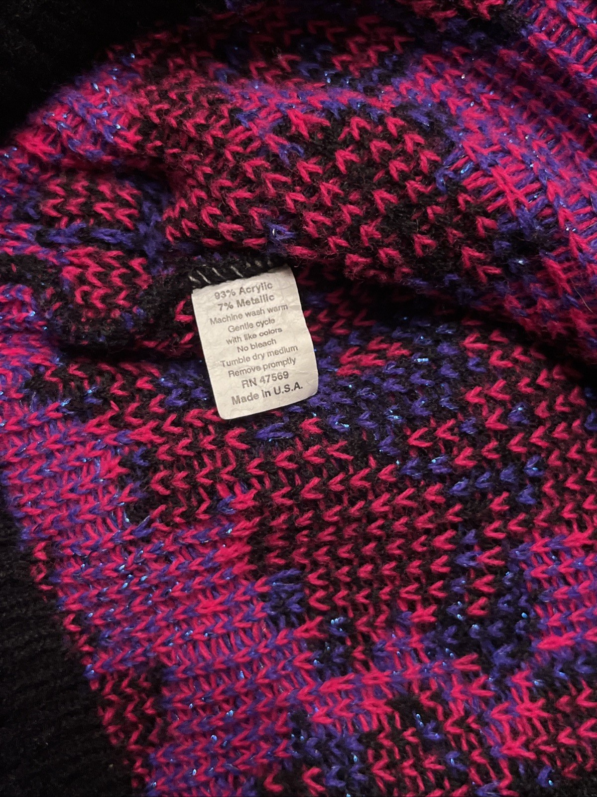 vtg 1980s Spunky USA MADE womens Medium knit sweater floral pink purple METALLIC