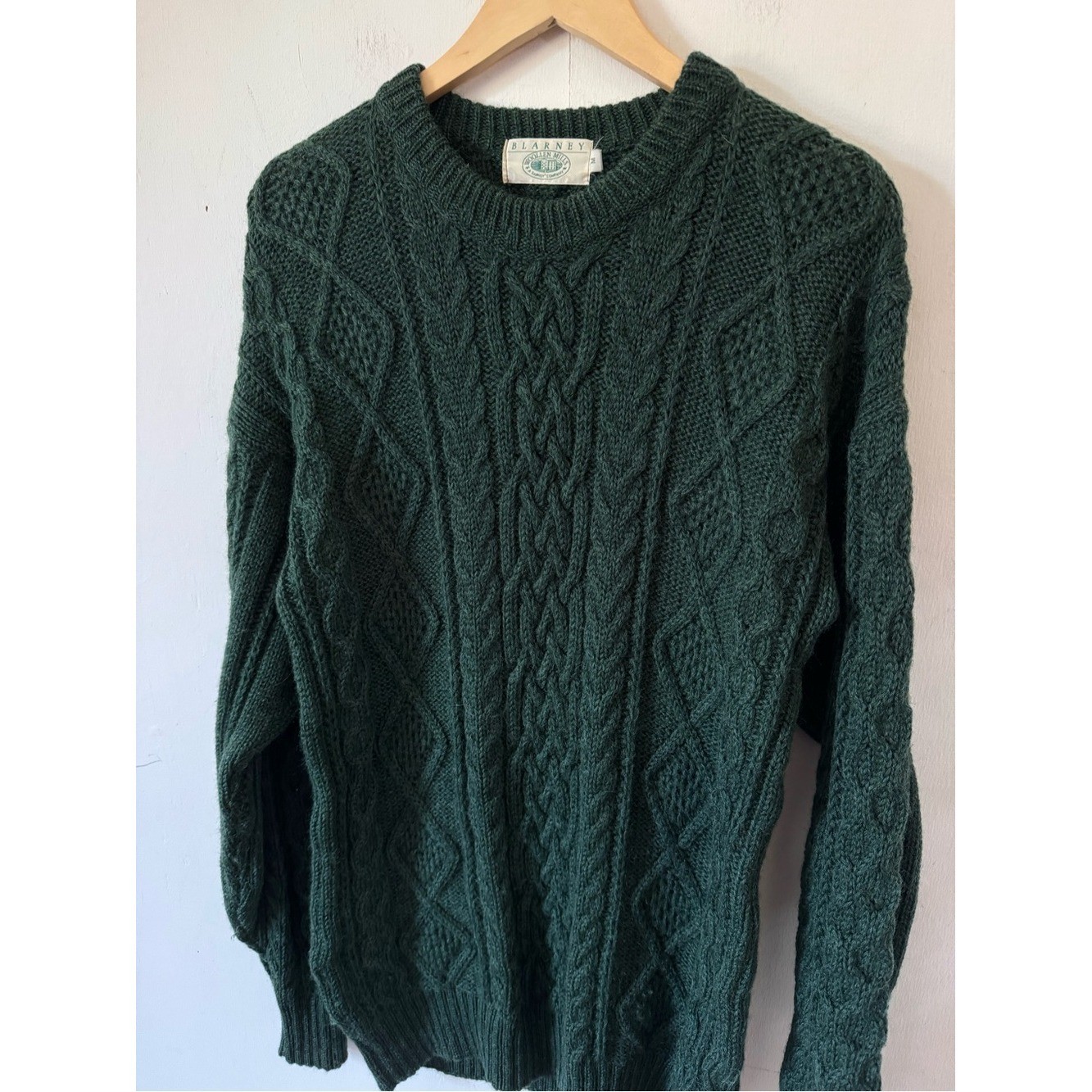 Vintage Wool Fisherman Sweater Blarney Woolen Mills Forrest Green Medium READ