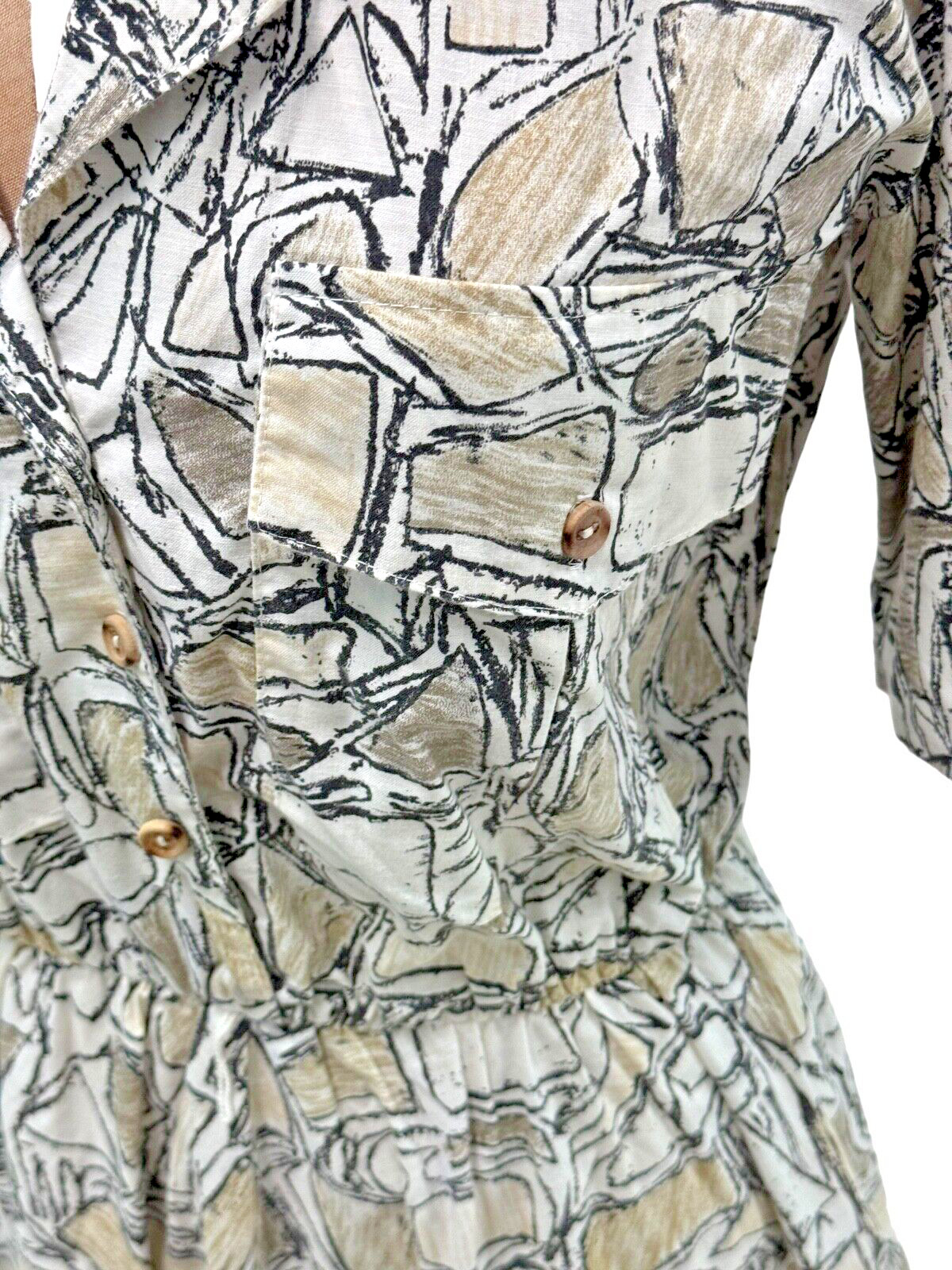 Vintage 1980s Sally Lou Abstract Pattern Cotton Dress Size 14