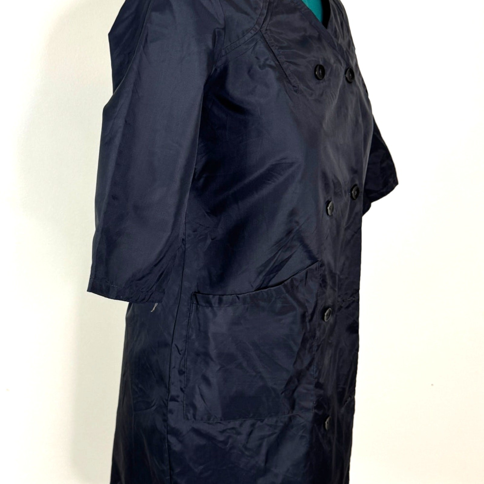 Vintage 60s Faberyl Grey Nylon Smock Dress Art Teacher Workwear Uniform Mod M L