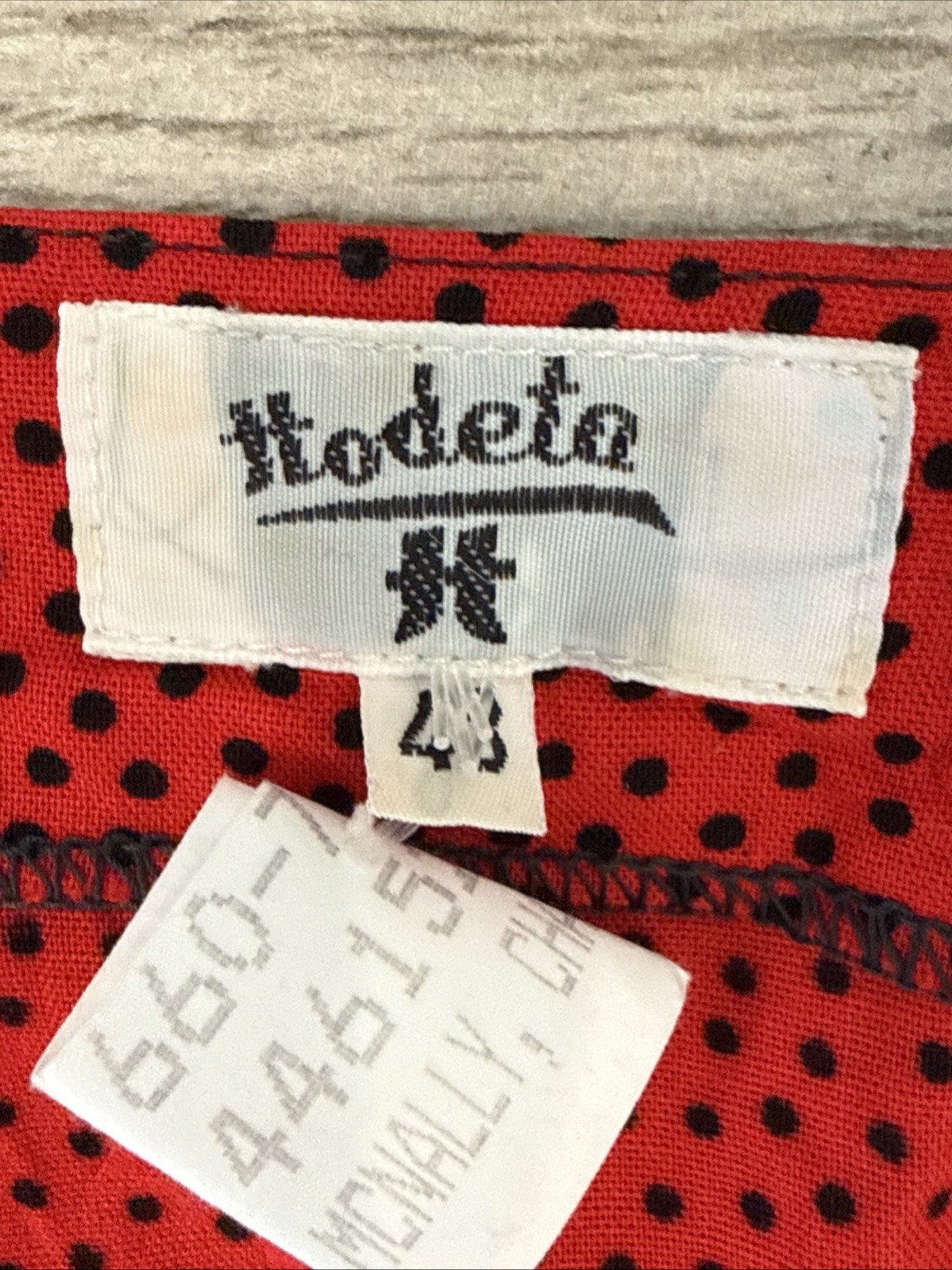 Vintage Hodeta Asymetric Button Down Short Sleeve Top Red Polka Dots Size 48