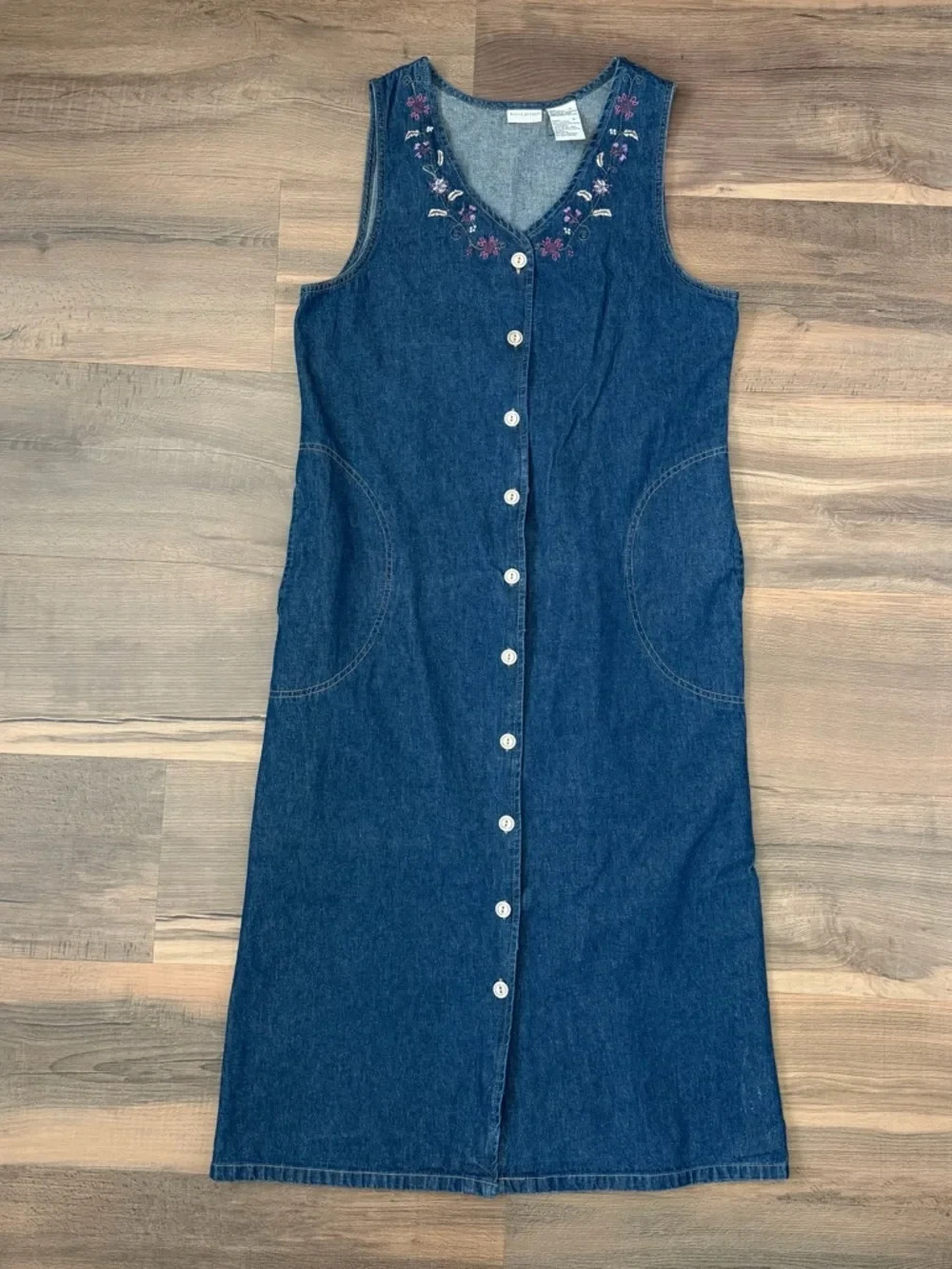 Vintage White Stag 90s Butter Mom Sleeveless Embroidered Denim Maxi Dress Sz. M
