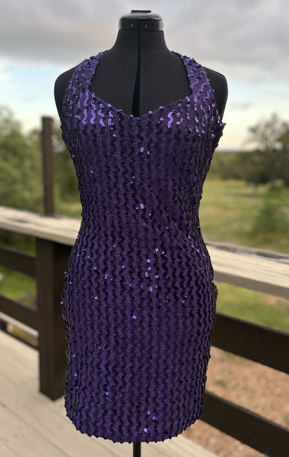 Vtg Purple Sequin Mini Dress Halter Top 90s 80s Glam Union Made Michelle Vincent