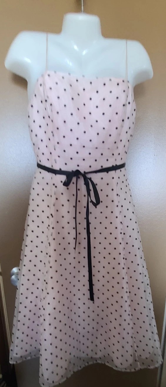 sz 14 Vintage 50s Rockabilly Pink Black Flocked Polka Dot Adrienne Papell fancy