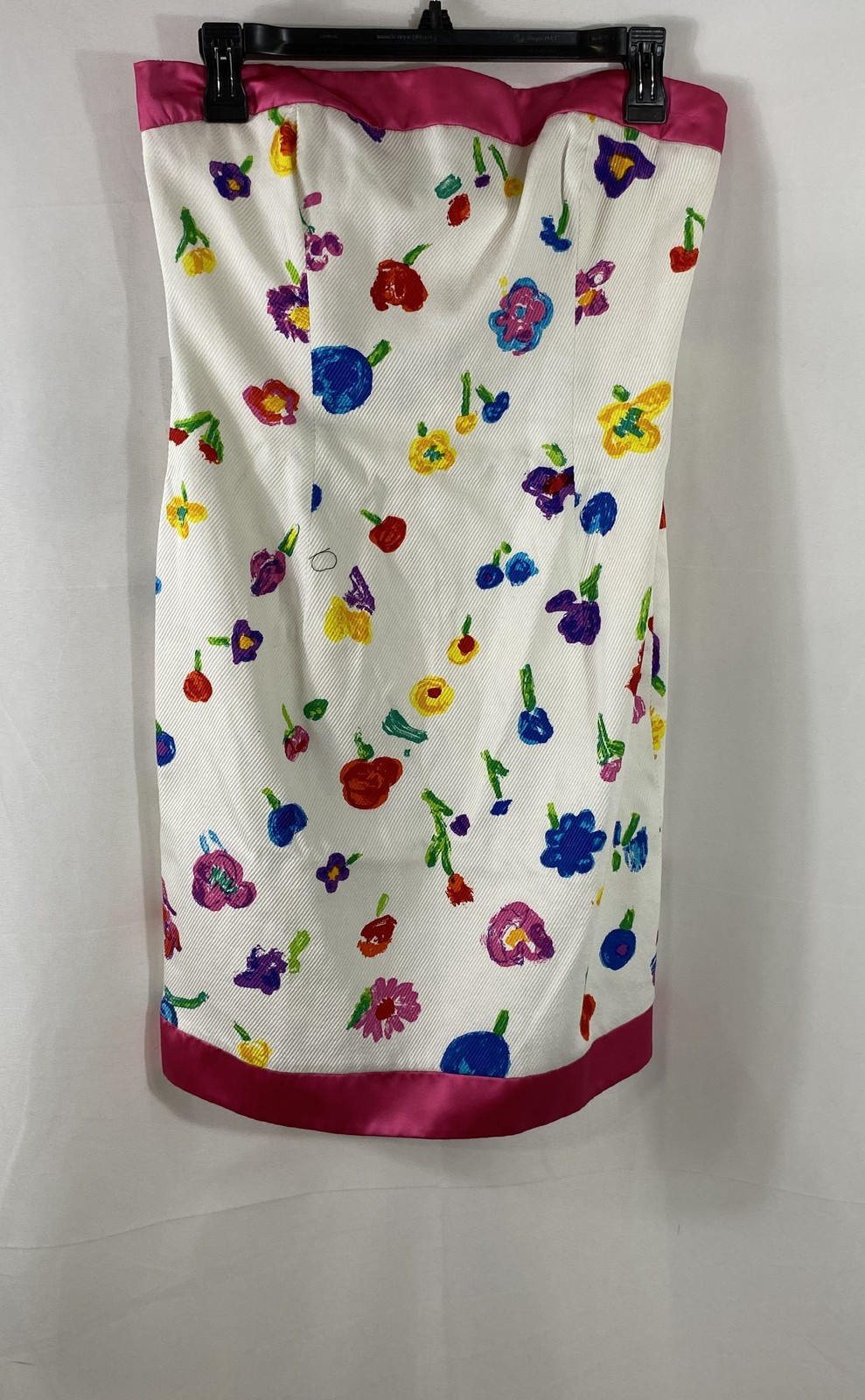 Vintage 90s David Meister Women’s White Floral Satin Trim Strapless Dress Sz 4