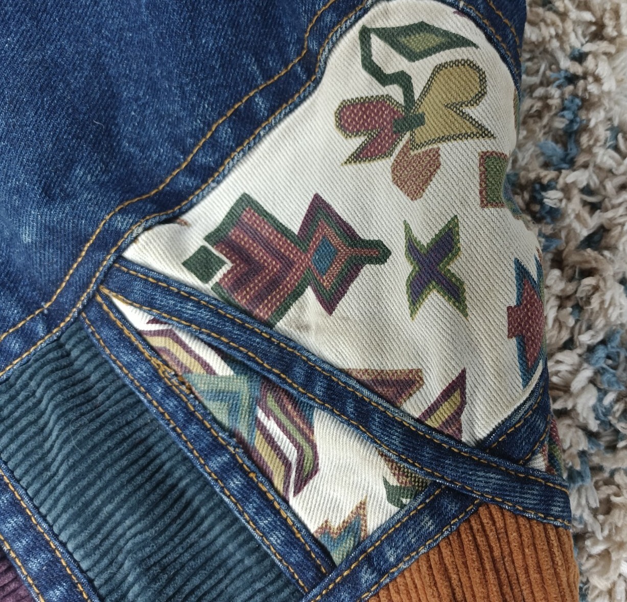 Vintage IZZI Patchwork Denim Corduroy Jacket Womens Size L 12/14