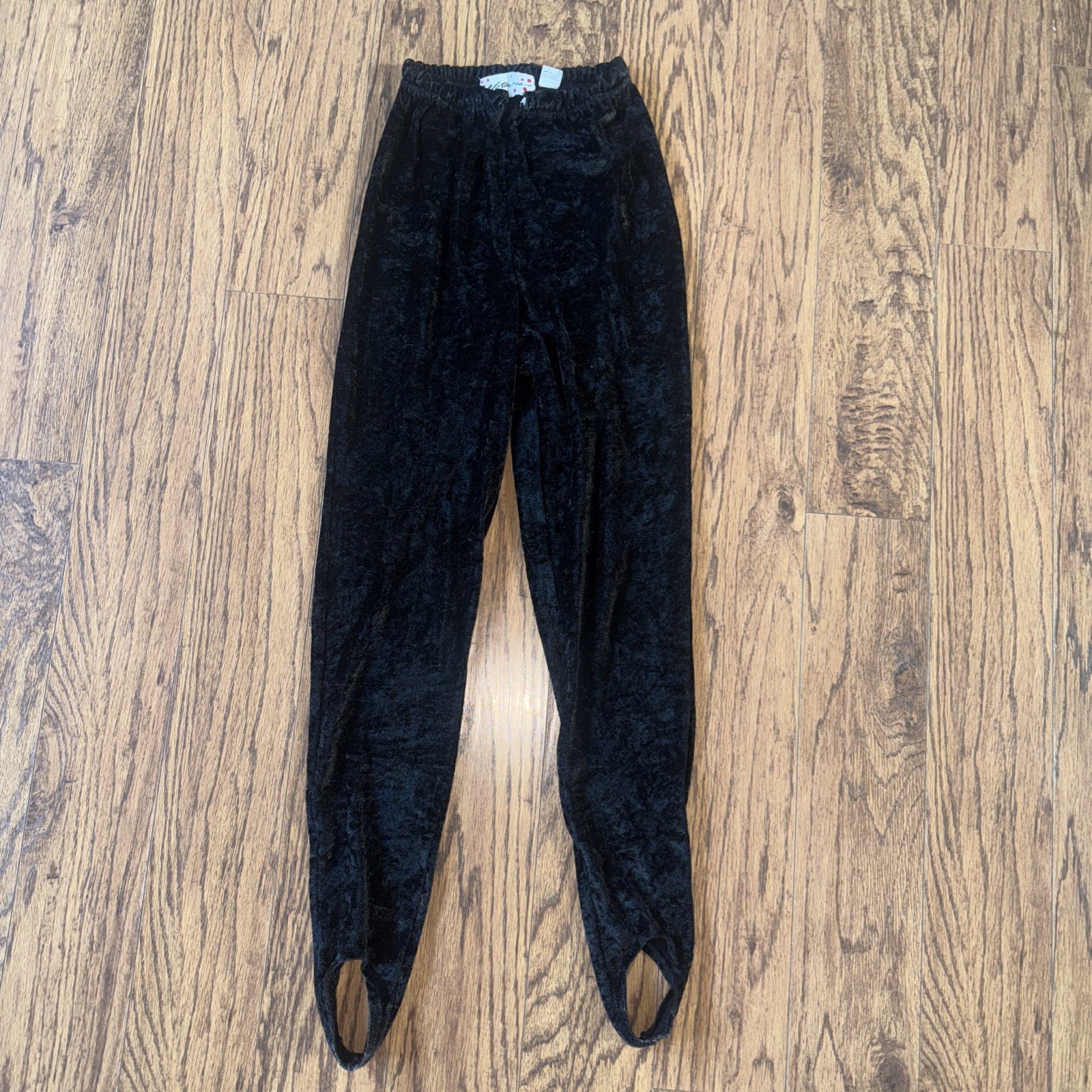 Vintage 80s Notorious Rare Small Black Velvet High Waist Stirrup Pants Stretch