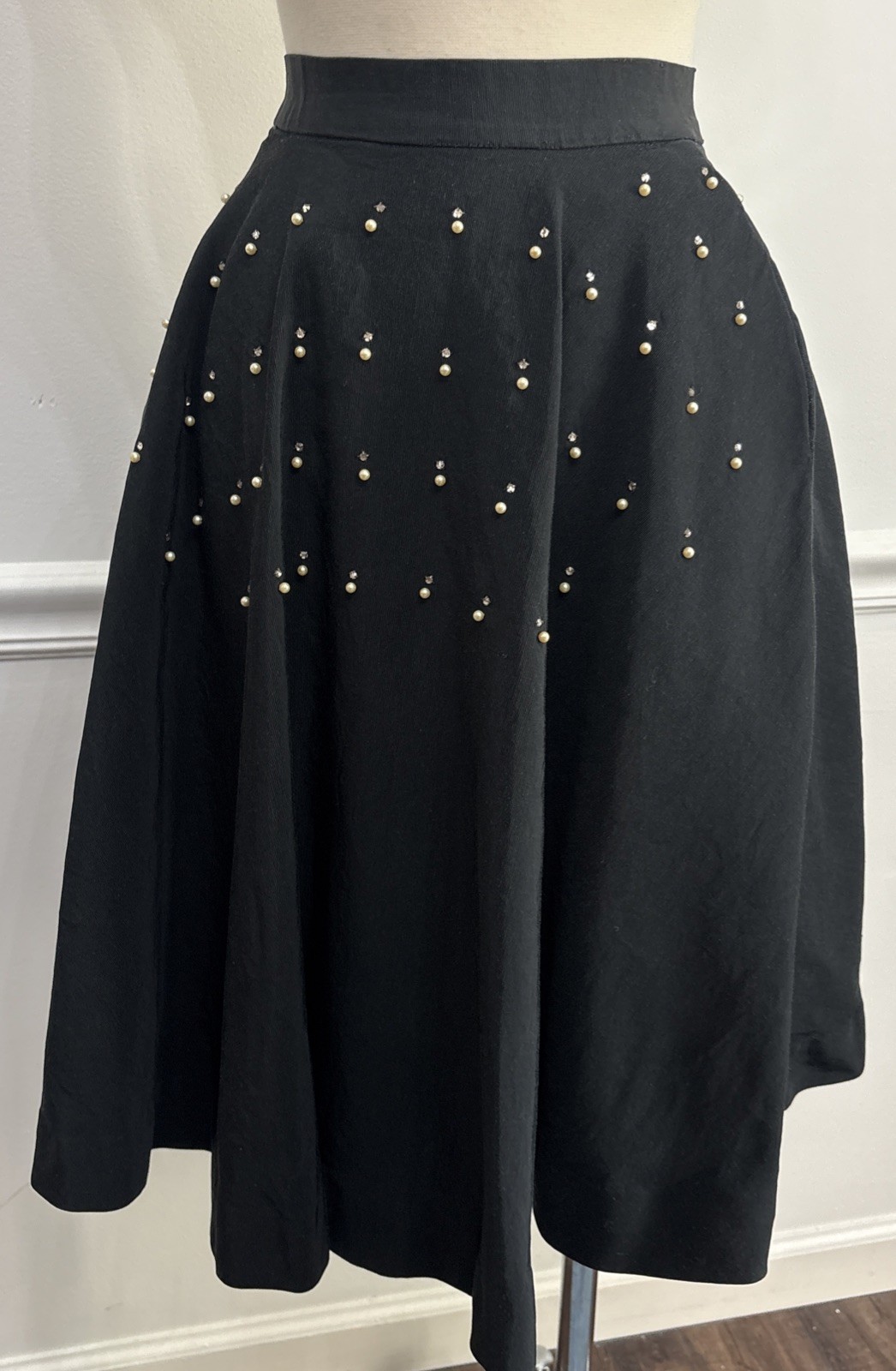 VTG 50s Black Embellished Full Circle Skirt XXS? Pinup VLV Rockabilly Classic