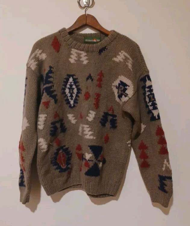 Vintage Outback Red Wool Sweater, Brown & Tan, Size Medium