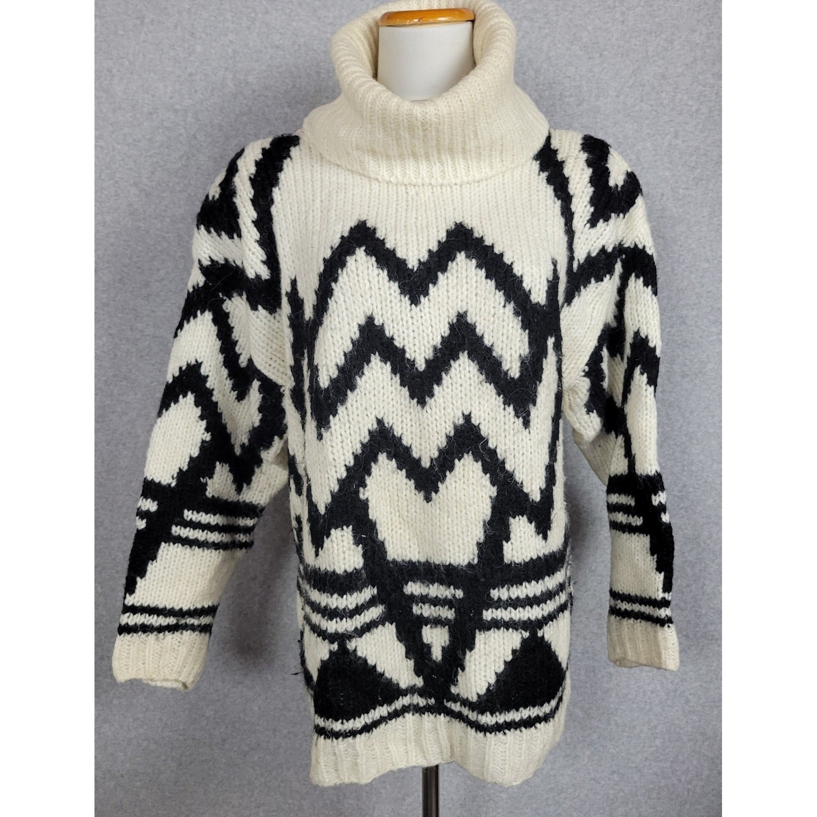 Protokol by Collage Vintage Mohair Blend Chunky Geometric Turtleneck Sweater L