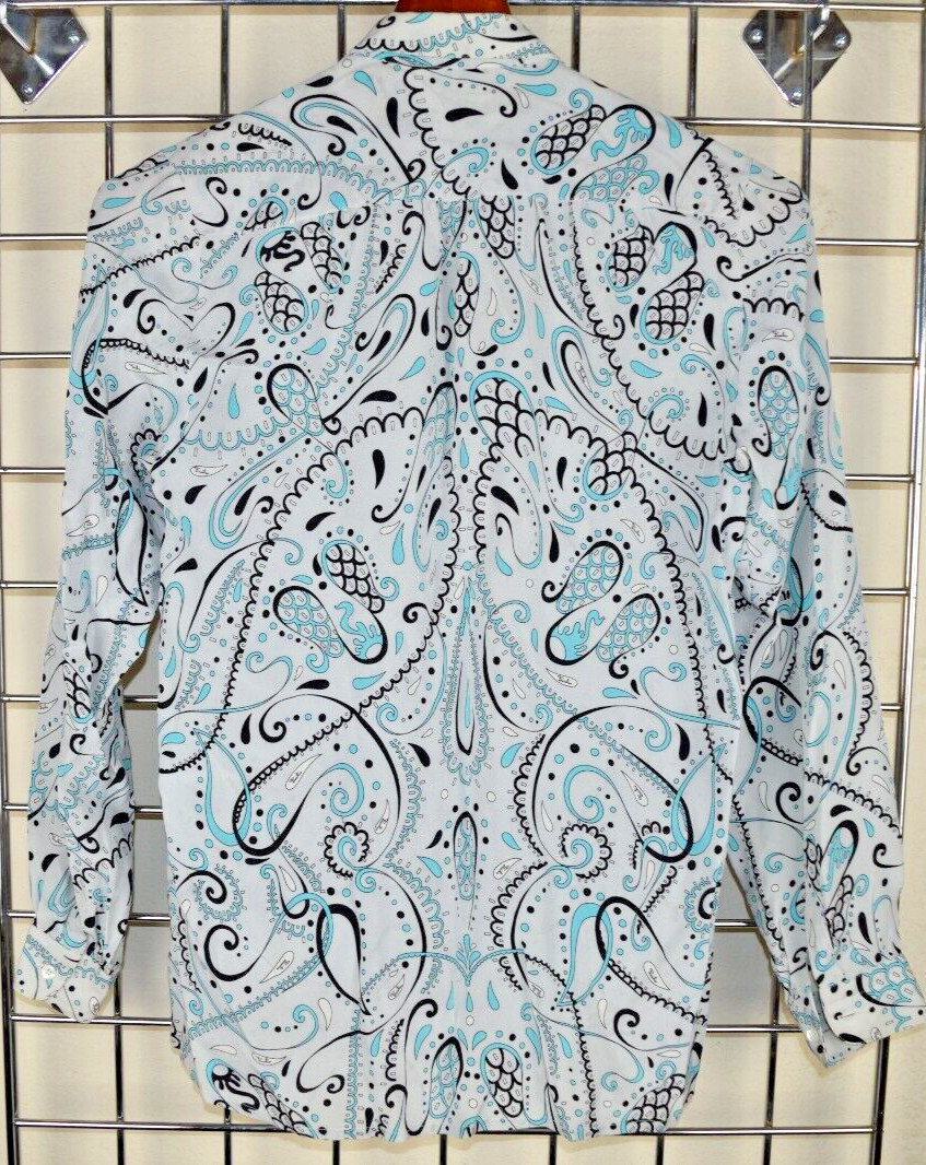 Vintage Emilio Pucci Shirt Size S/M 60s Pale Gray Turquoise Black Paisley Swirls
