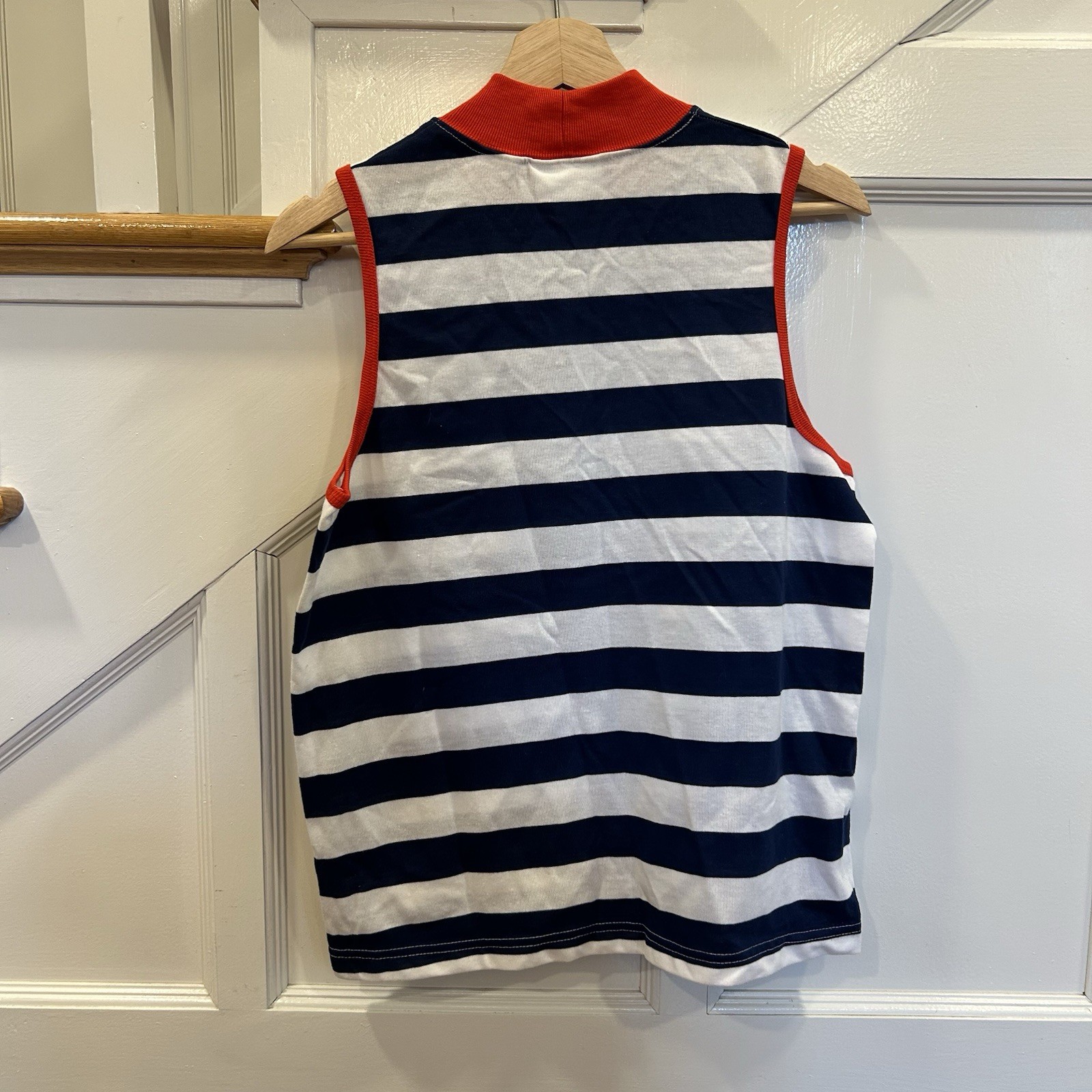 Vintage 80s Hang Ten Nautical Striped Tank Top White/navy/red Size L With Pocket