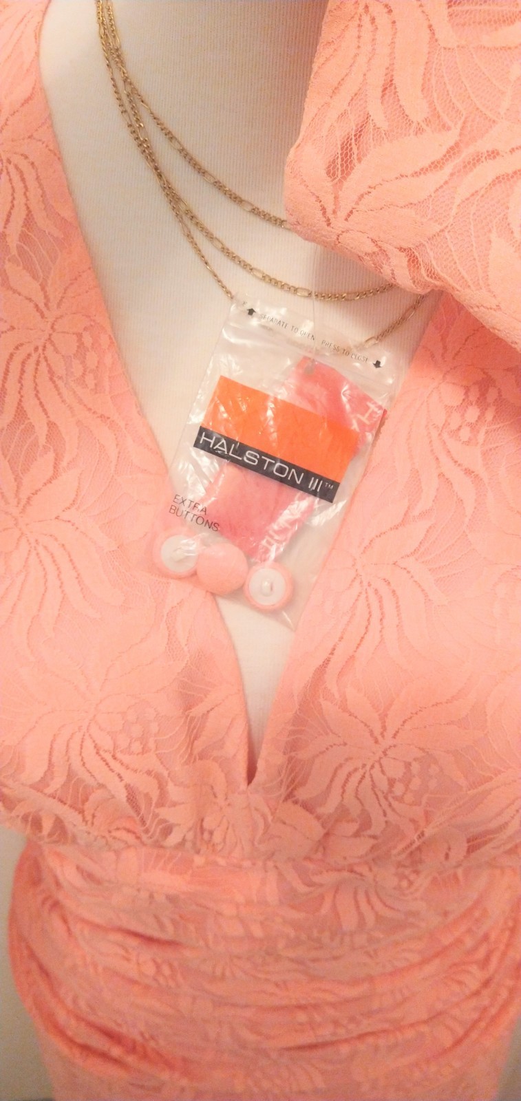 HALSTON III PEACH LACE DRESS VINTAGE 80s NWT