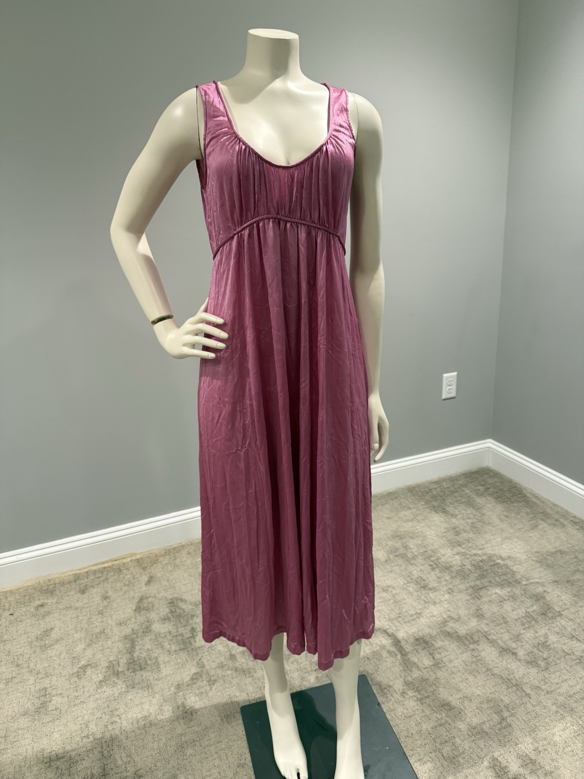 Vintage Dark Pink Kayser Nylon Empire Roman Lingerie Dress Nylon Nightgown Sz S