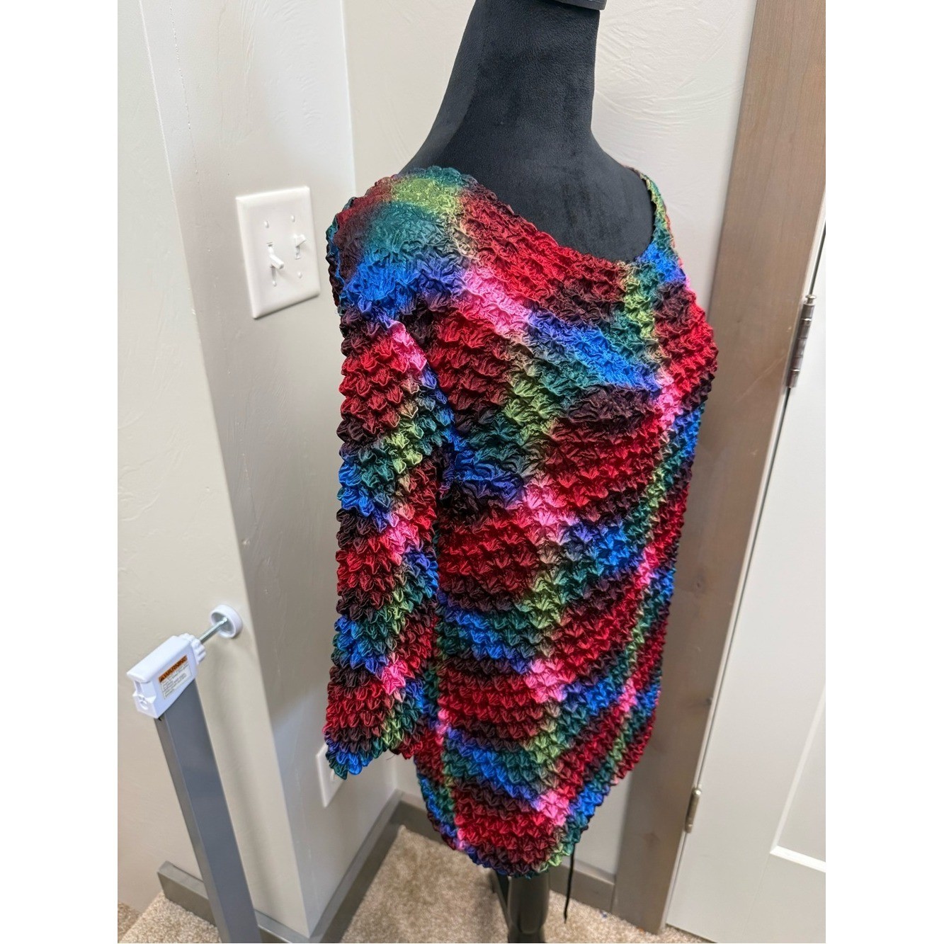 Vintage Periscope Popcorn Shirt Stretch OSFM Rainbow Y2K Grunge Tunic 3/4 Sleeve