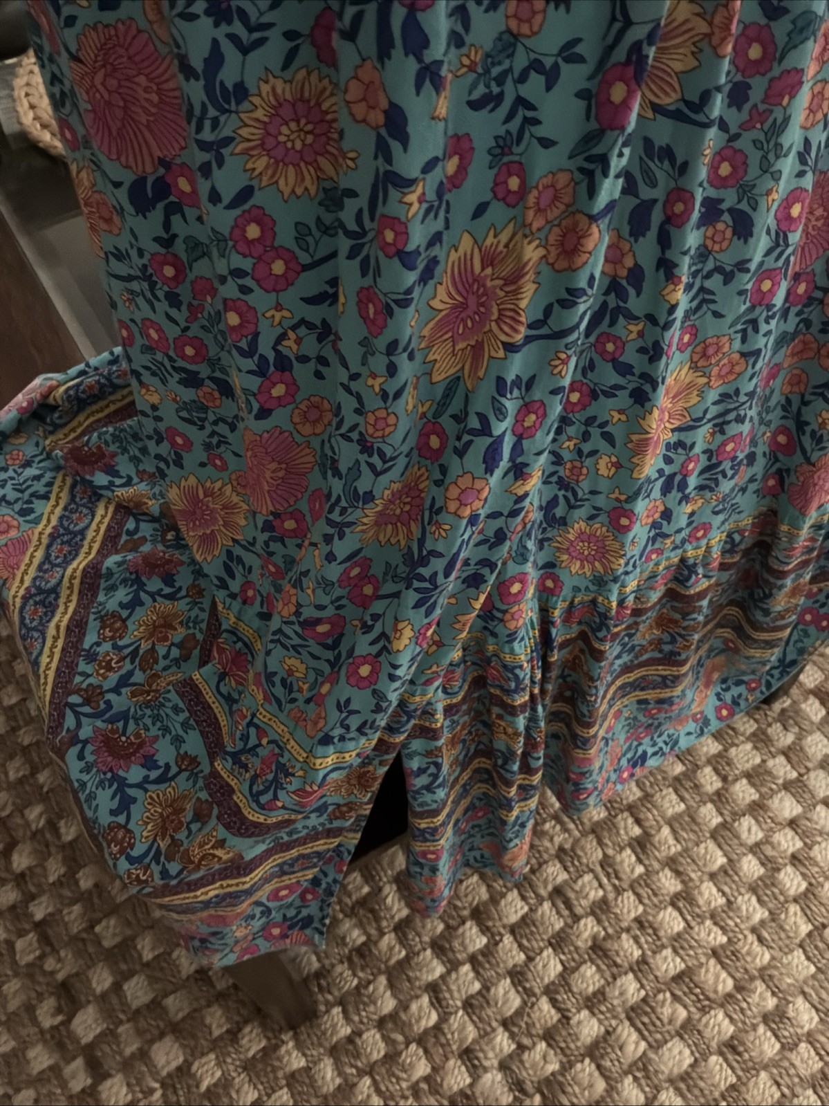 VINTAGE Hippie Women’s Wrap Dress Floral V-Neck Tiered Hemline Boho Size XXL